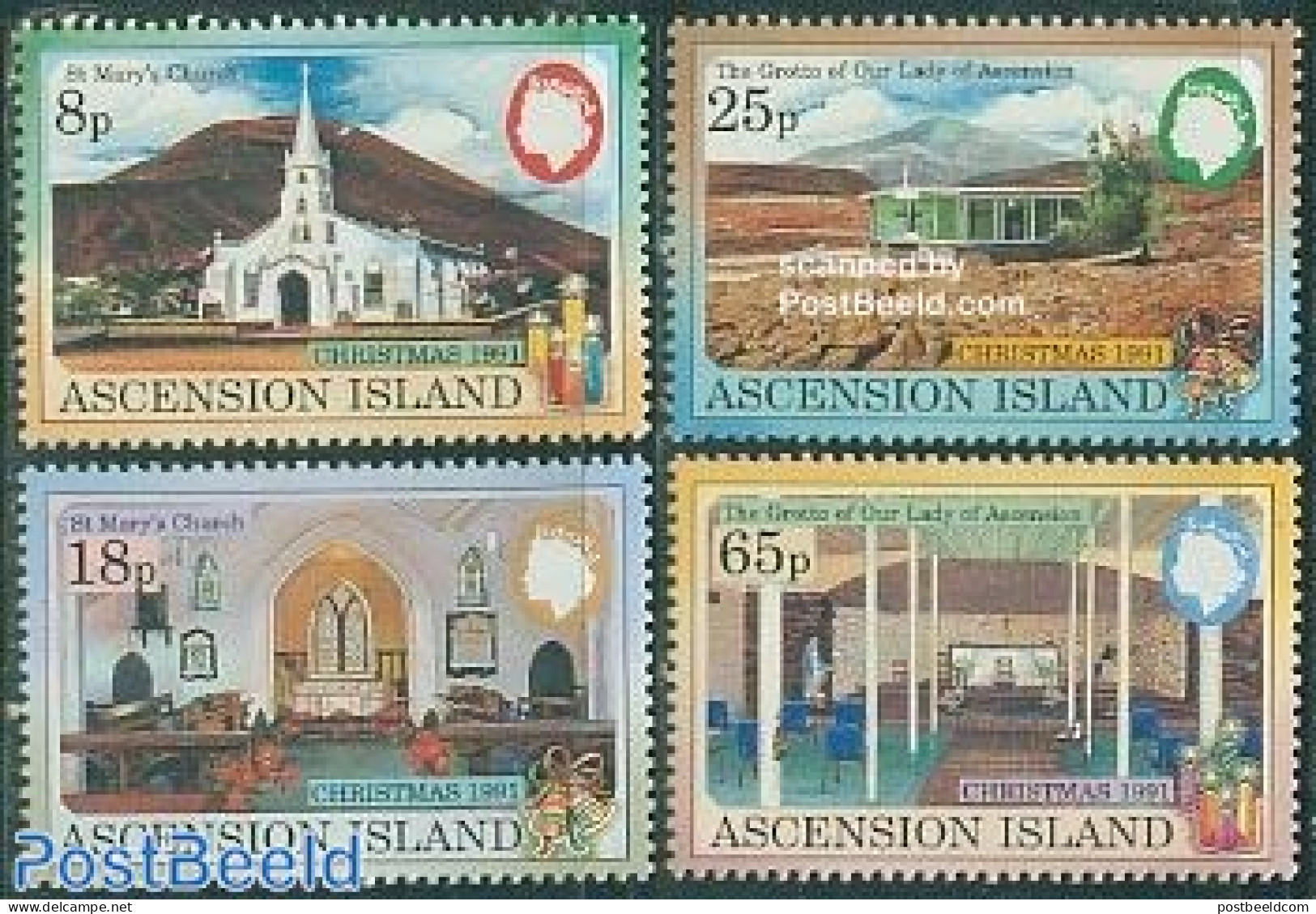 Ascension 1991 Christmas 4v, Mint NH, Religion - Christmas - Churches, Temples, Mosques, Synagogues - Noël