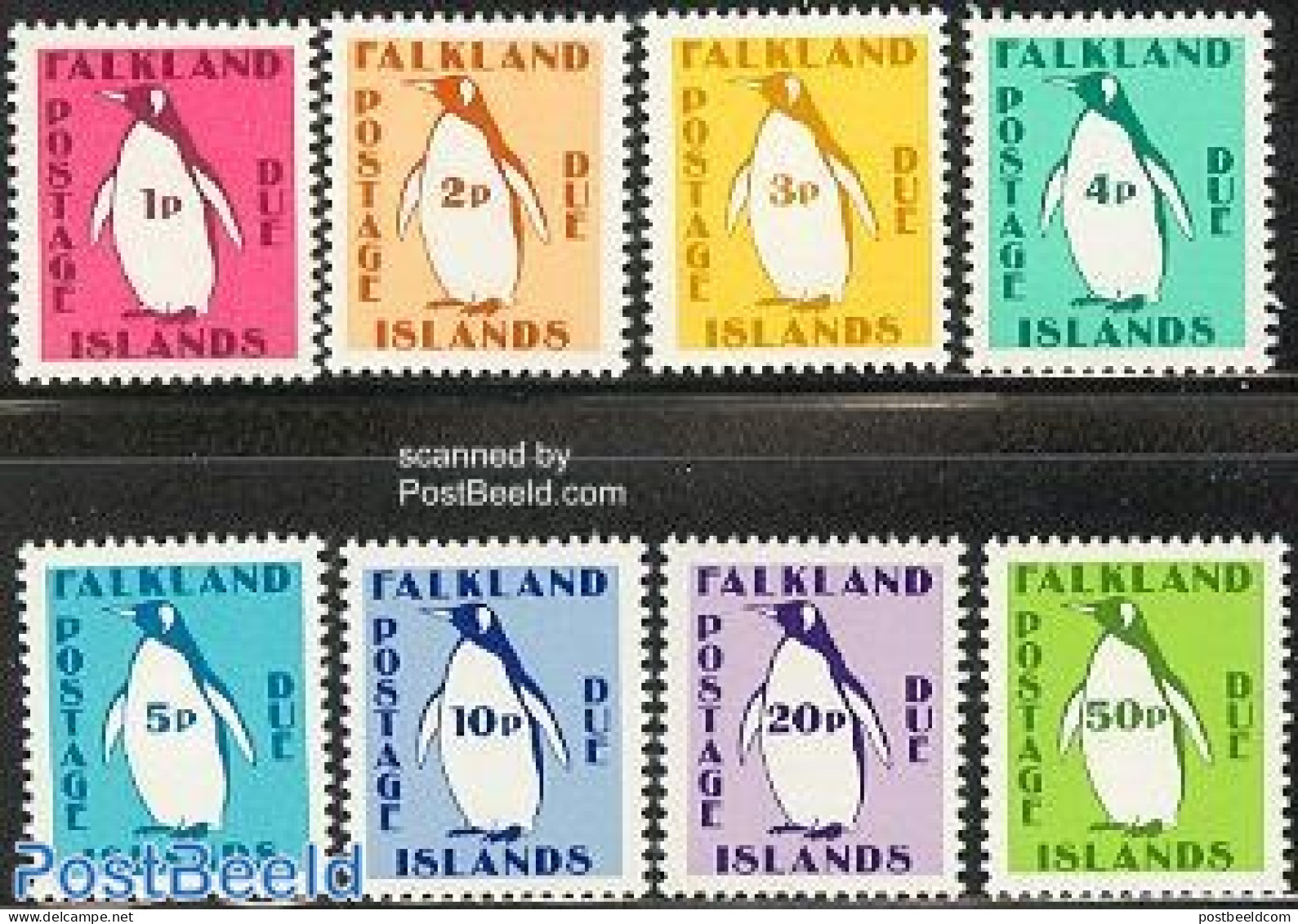 Falkland Islands 1991 Postage Due, Penguins 8v, Mint NH, Nature - Birds - Penguins - Other & Unclassified