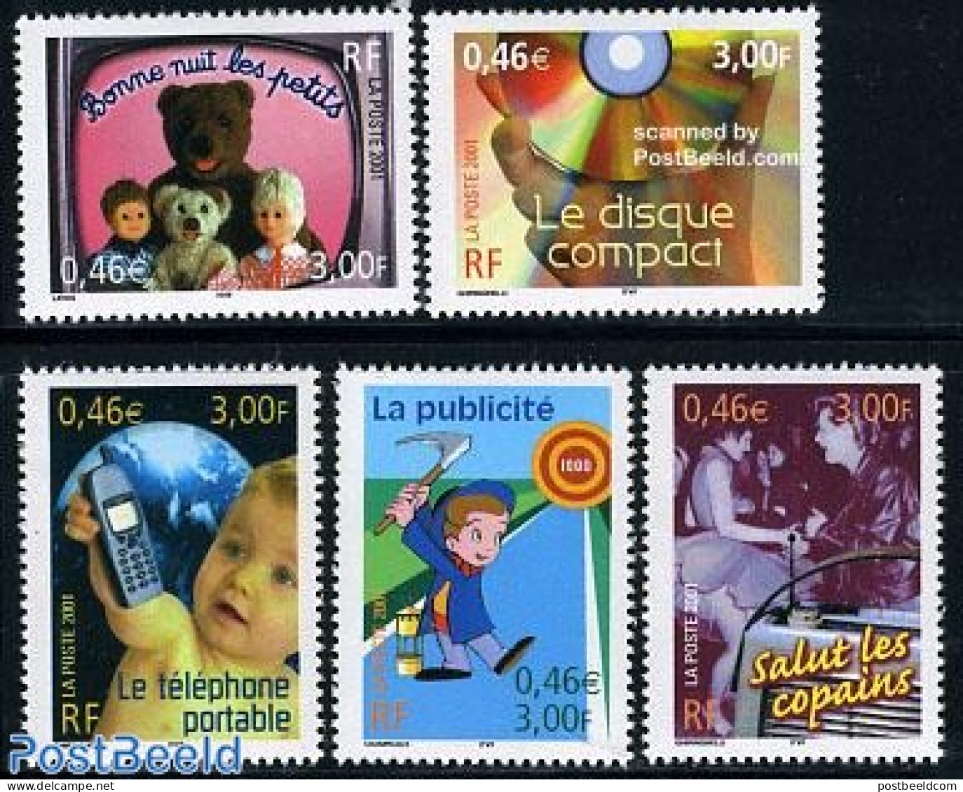 France 2001 Communication 5v, Mint NH, Performance Art - Science - Various - Dance & Ballet - Radio And Television - T.. - Neufs