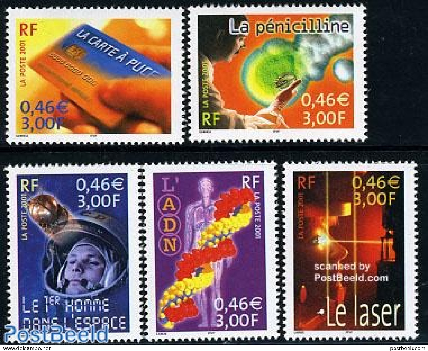 France 2001 Science 5v, Mint NH, Health - Transport - Various - Health - Space Exploration - Banking And Insurance - Unused Stamps