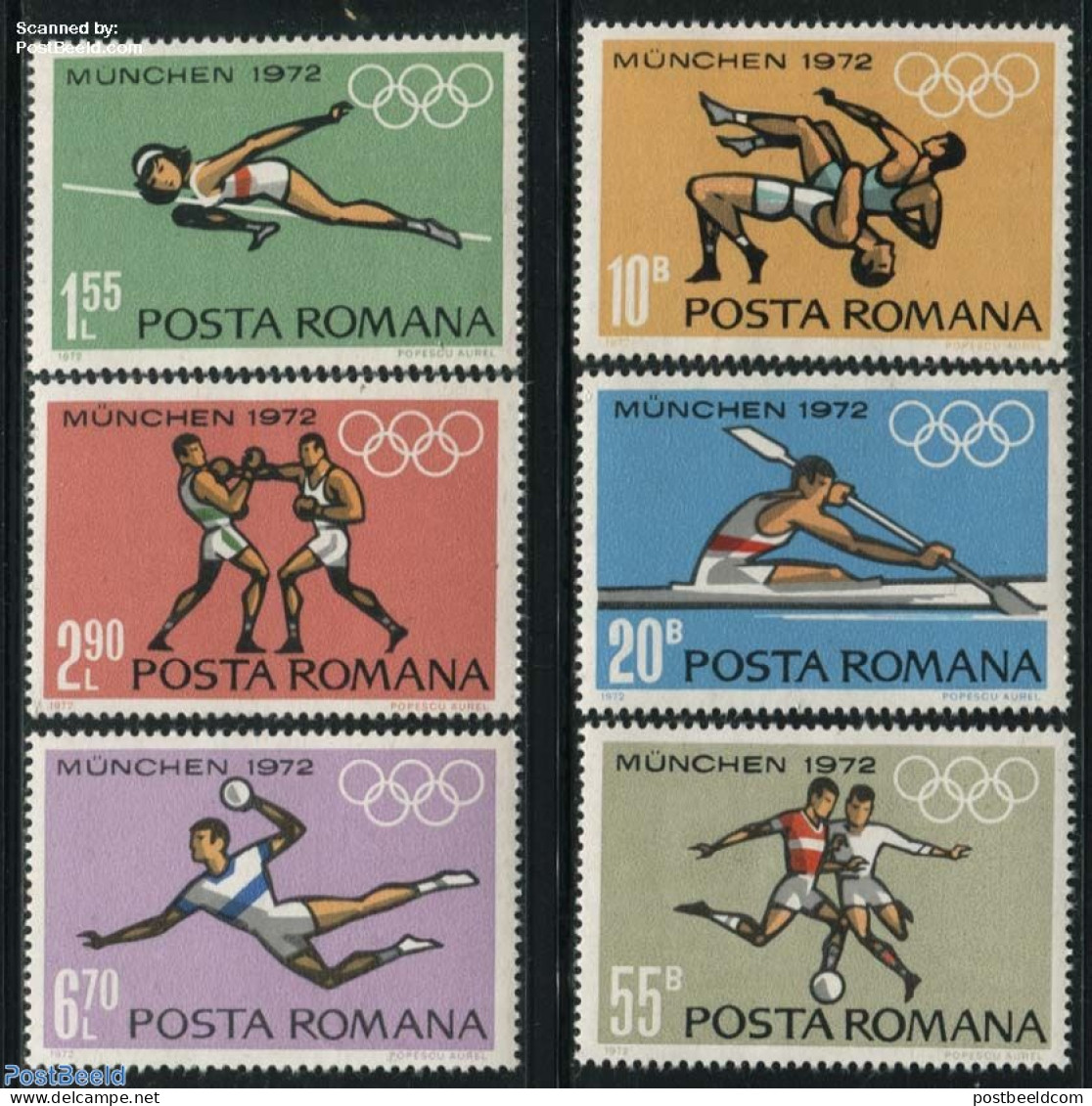 Romania 1972 Olympic Games Munich 6v, Mint NH, Sport - Athletics - Boxing - Football - Handball - Kayaks & Rowing - Ol.. - Neufs