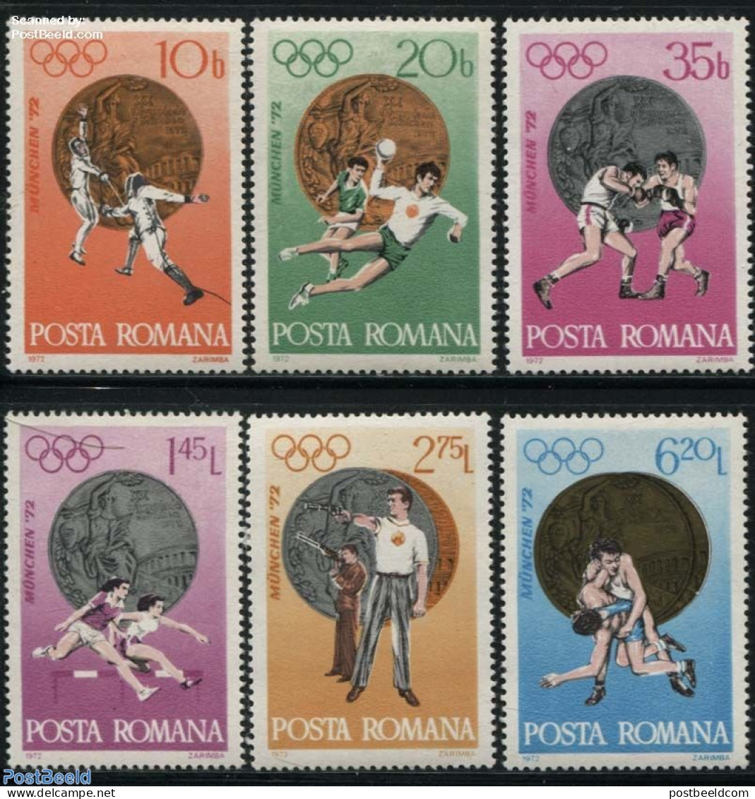 Romania 1972 Olympic Winners 6v, Mint NH, Sport - Athletics - Boxing - Fencing - Handball - Olympic Games - Shooting S.. - Neufs