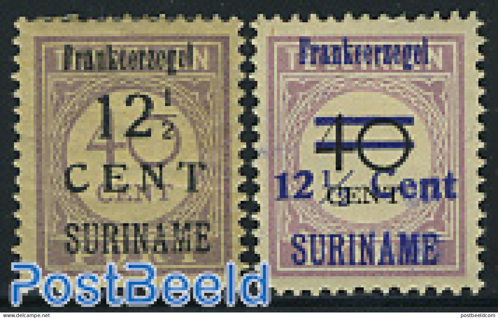 Suriname, Colony 1926 Postage Due Overprints 2v, WITHOUT GUM, Mint NH - Other & Unclassified