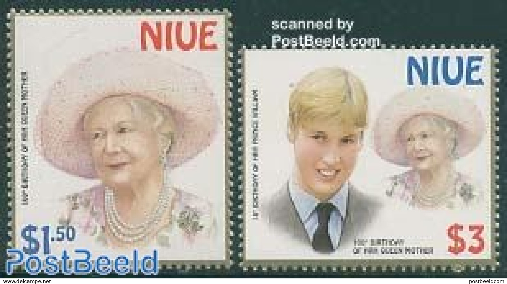 Niue 2000 Queen Mother & William 2v, Mint NH, History - Kings & Queens (Royalty) - Familias Reales