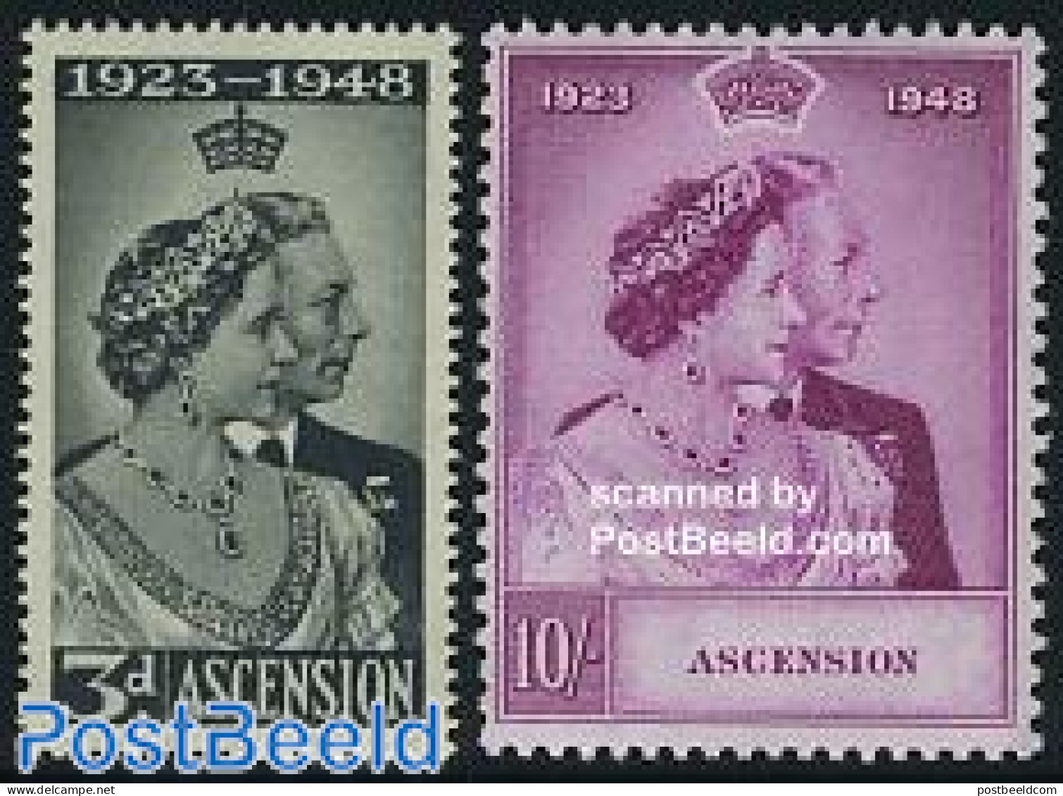 Ascension 1948 Silver Wedding 2v, Unused (hinged), History - Kings & Queens (Royalty) - Familias Reales