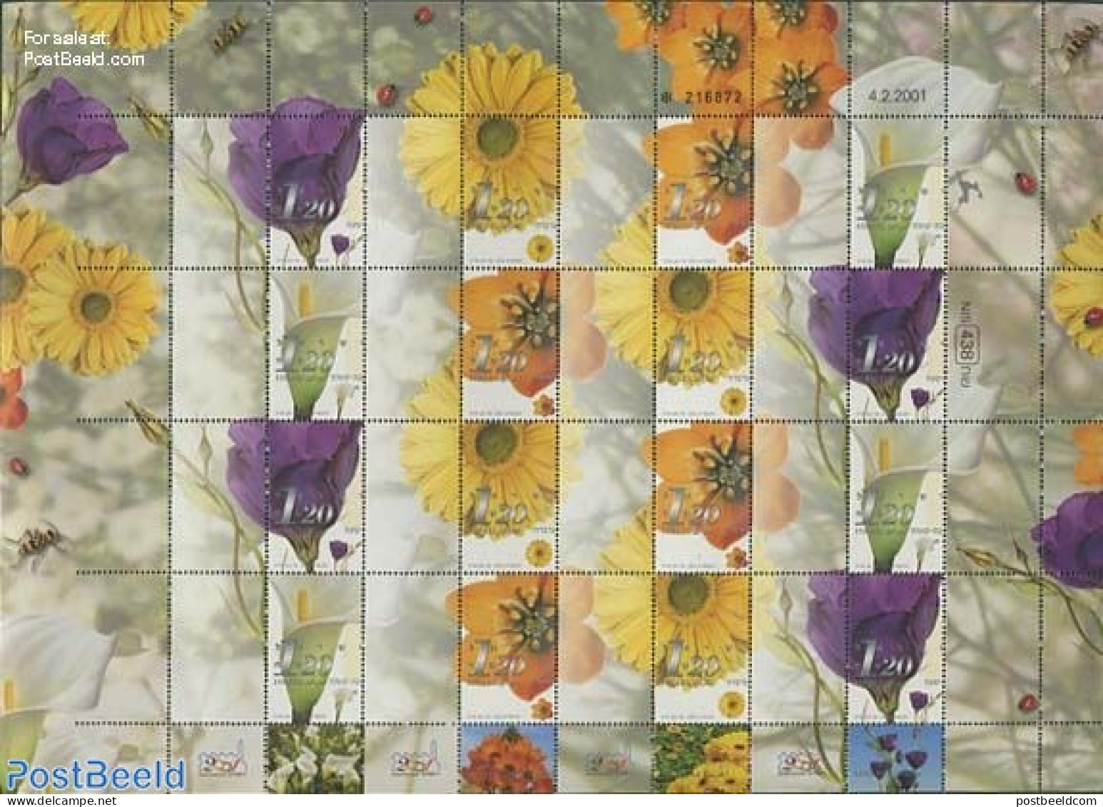 Israel 2001 Jeruzalem, Flowers M/s, Mint NH, Nature - Flowers & Plants - Unused Stamps (with Tabs)