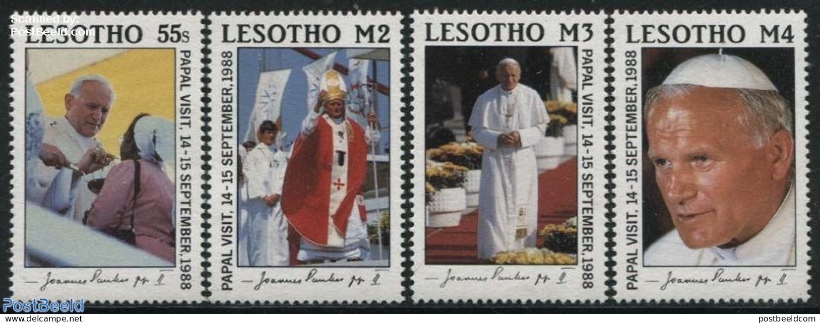 Lesotho 1988 Visit Of Pope John Paul II 4v, Mint NH, Religion - Pope - Religion - Popes