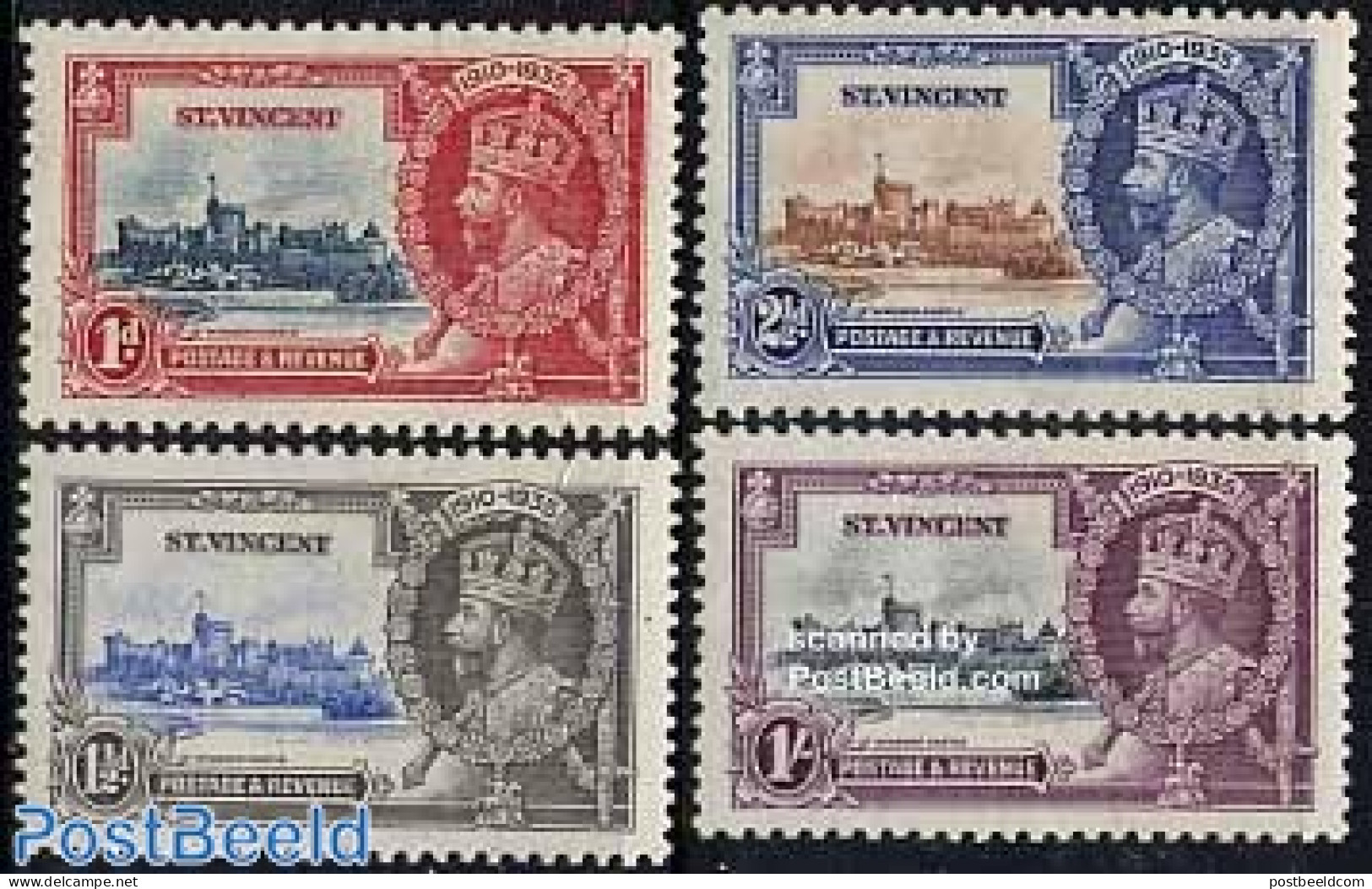 Saint Vincent 1935 Silver Jubilee 4v, Unused (hinged), History - Kings & Queens (Royalty) - Art - Castles & Fortificat.. - Familias Reales