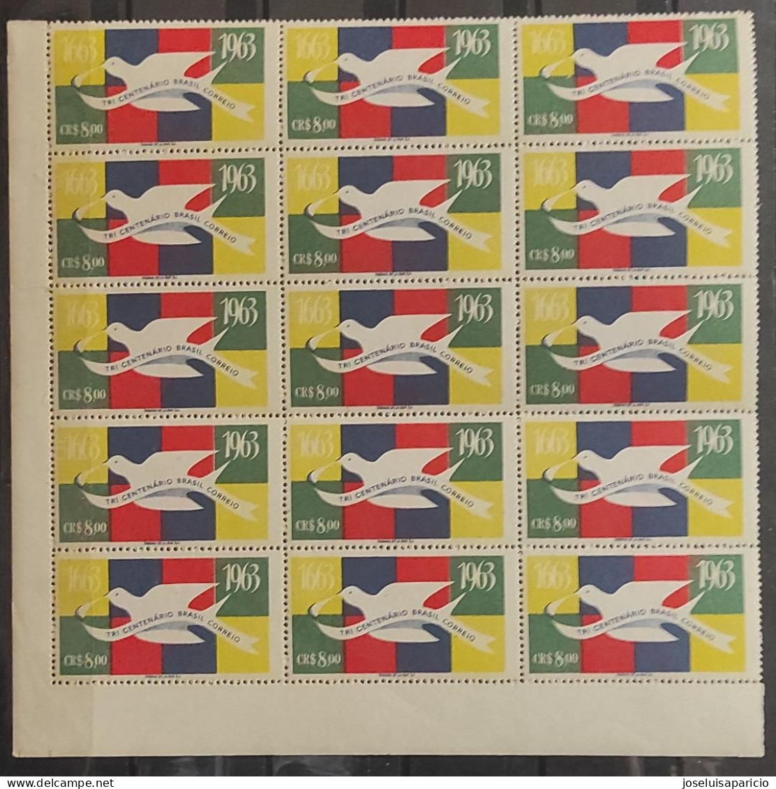 BRASIL 1963 TRI CENTENARIO DEL CORREO DE BRASIL( PALOMA MENSAJERA) BLOQUE 15 SELLOS MNH** - Nuevos