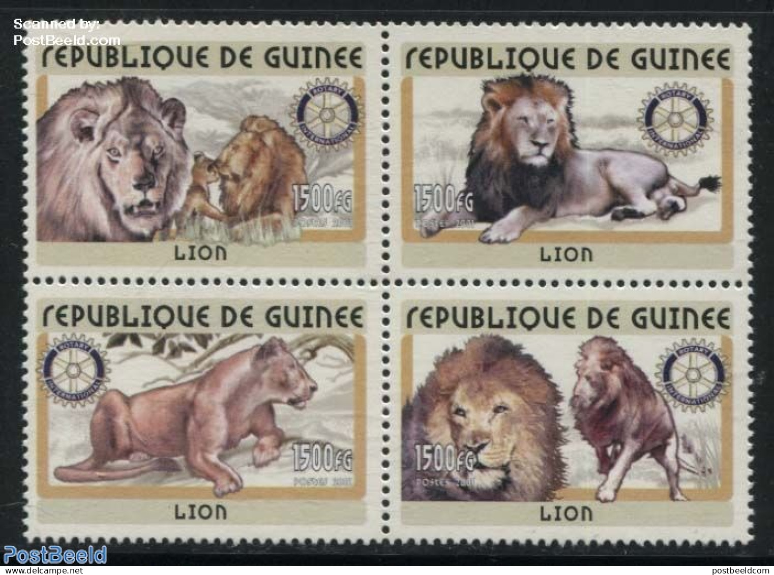 Guinea, Republic 2001 Lions 4v [+], Mint NH, Nature - Various - Animals (others & Mixed) - Cat Family - Rotary - Rotary, Lions Club