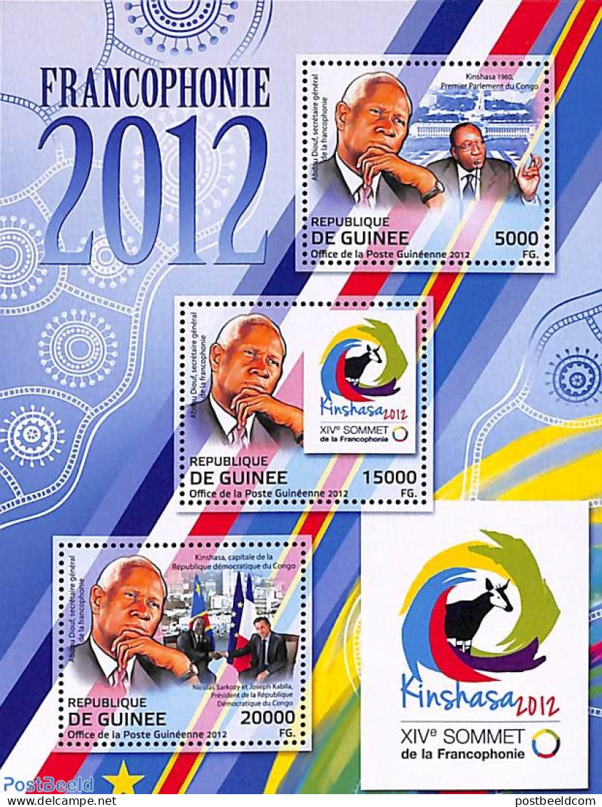 Guinea, Republic 2012 Francophonie Summit 3v M/s, Mint NH, History - Science - Politicians - Esperanto And Languages - Autres & Non Classés