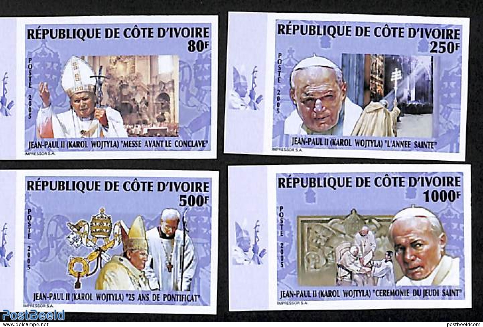 Ivory Coast 2005 Pope John Paul II 4v, Imperforated, Mint NH, Religion - Pope - Religion - Unused Stamps