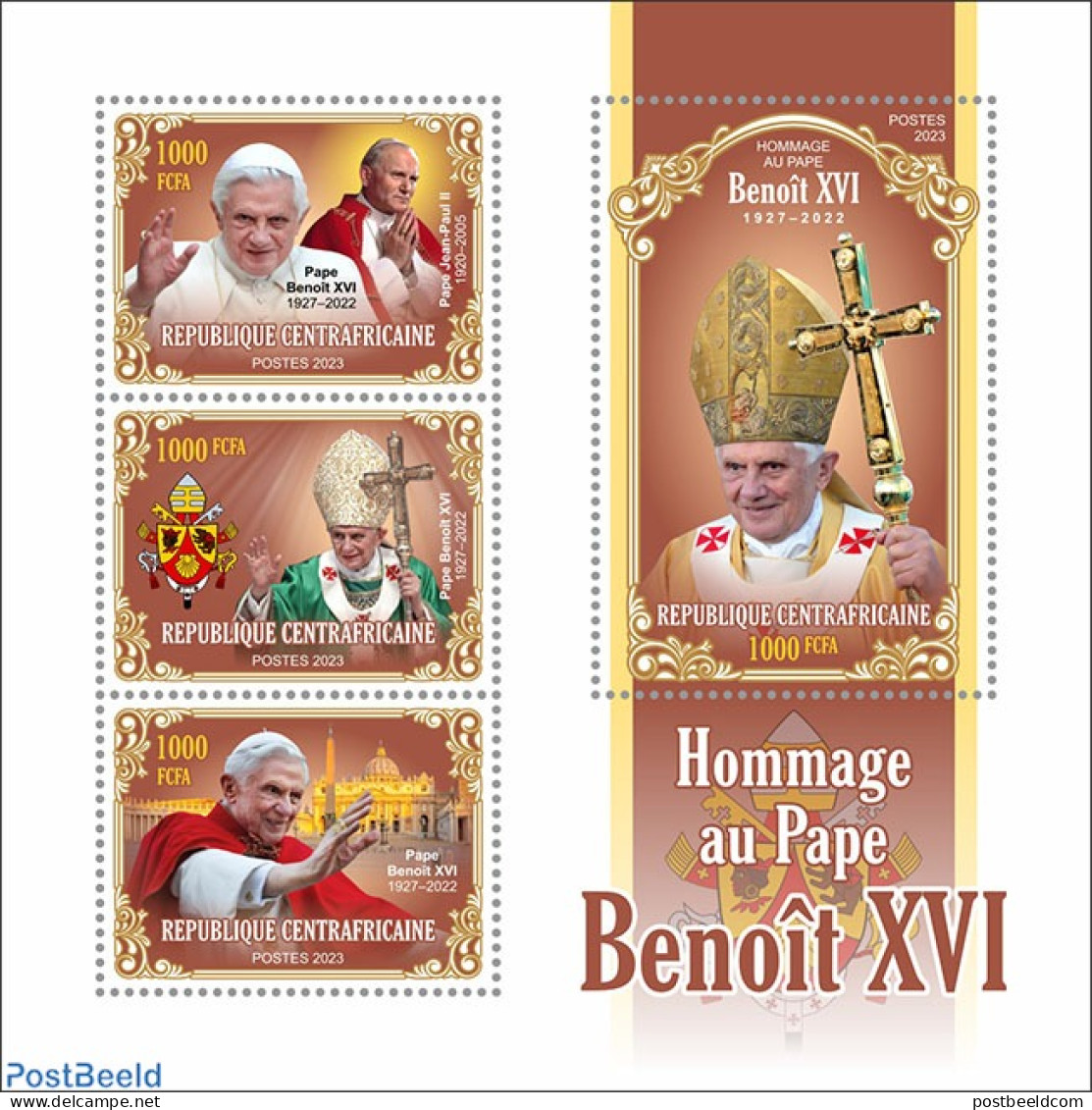 Central Africa 2023 Pope Benedict XVI, Mint NH, Religion - Pope - Papes