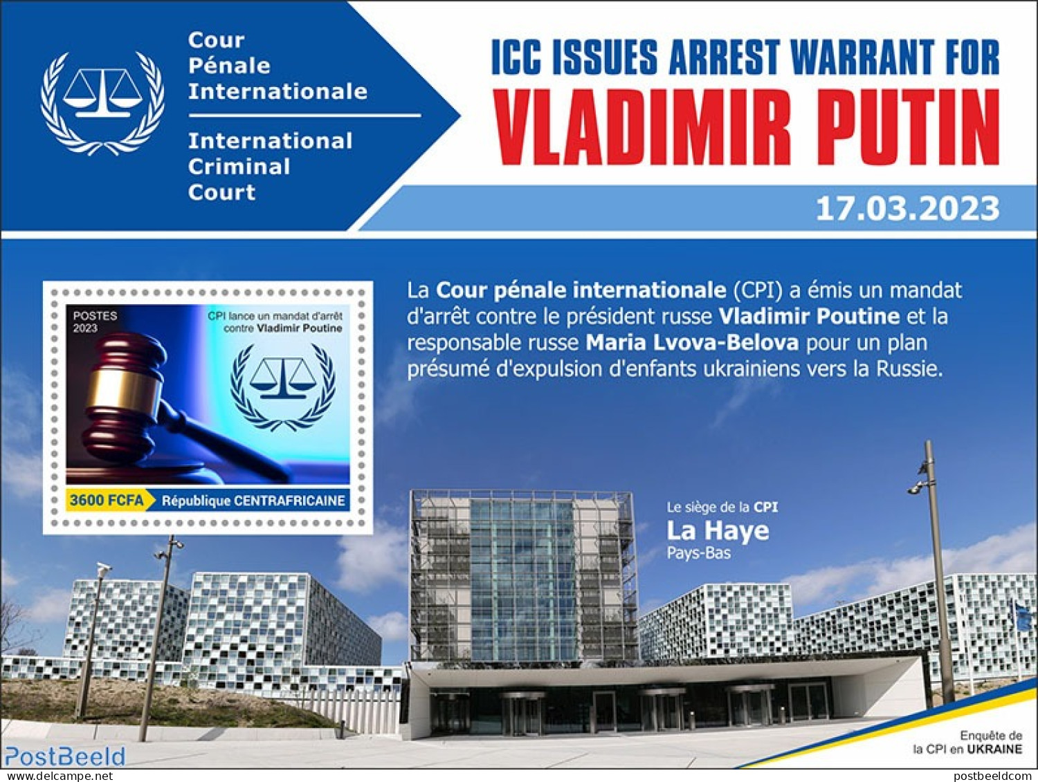 Central Africa 2023 Arrest Warrant For Putin, Mint NH, History - Militarism - Politicians - Militaria