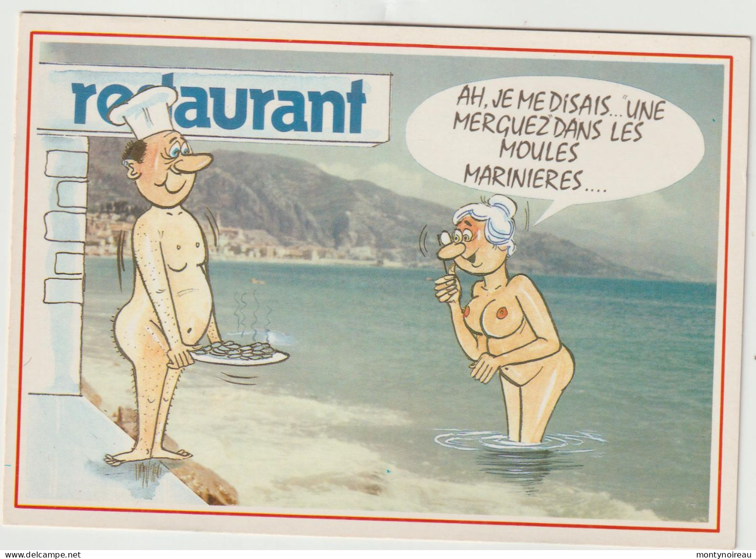 Humour :  Illustrateur  , Tous Nus , Tous  Bronzés , Sein Nue, Restaurant  ,moules  Marinières ! - Humor