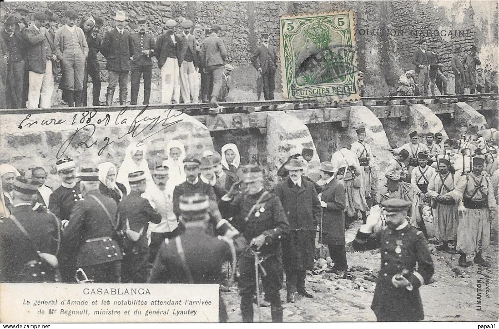 CASABLANCA Le Général D'Amade Et Les Notabilités Attendant L'arrivée  De Mr Regnaultministre Et Du Général Lyautey - Casablanca