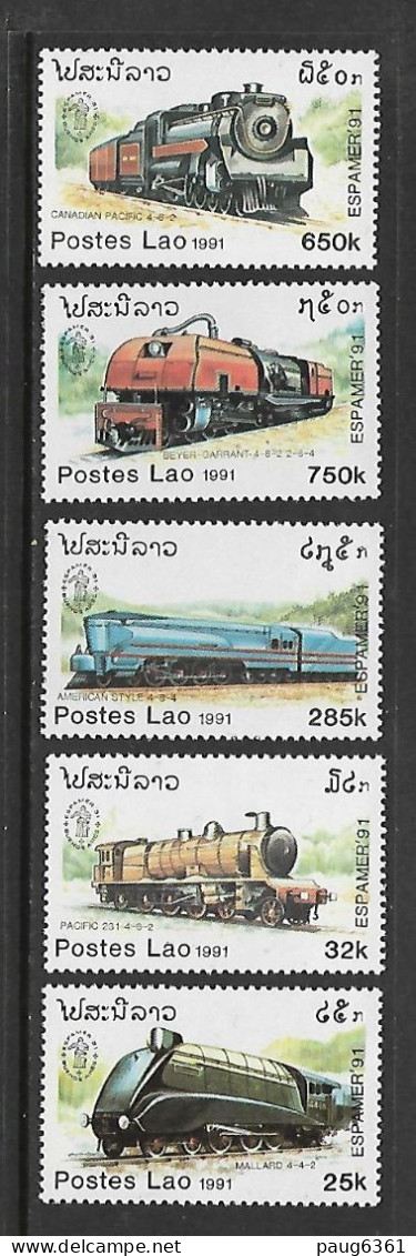 LAOS 1991 TRAINS  YVERT N°1009/1013 NEUF MNH** - Trains