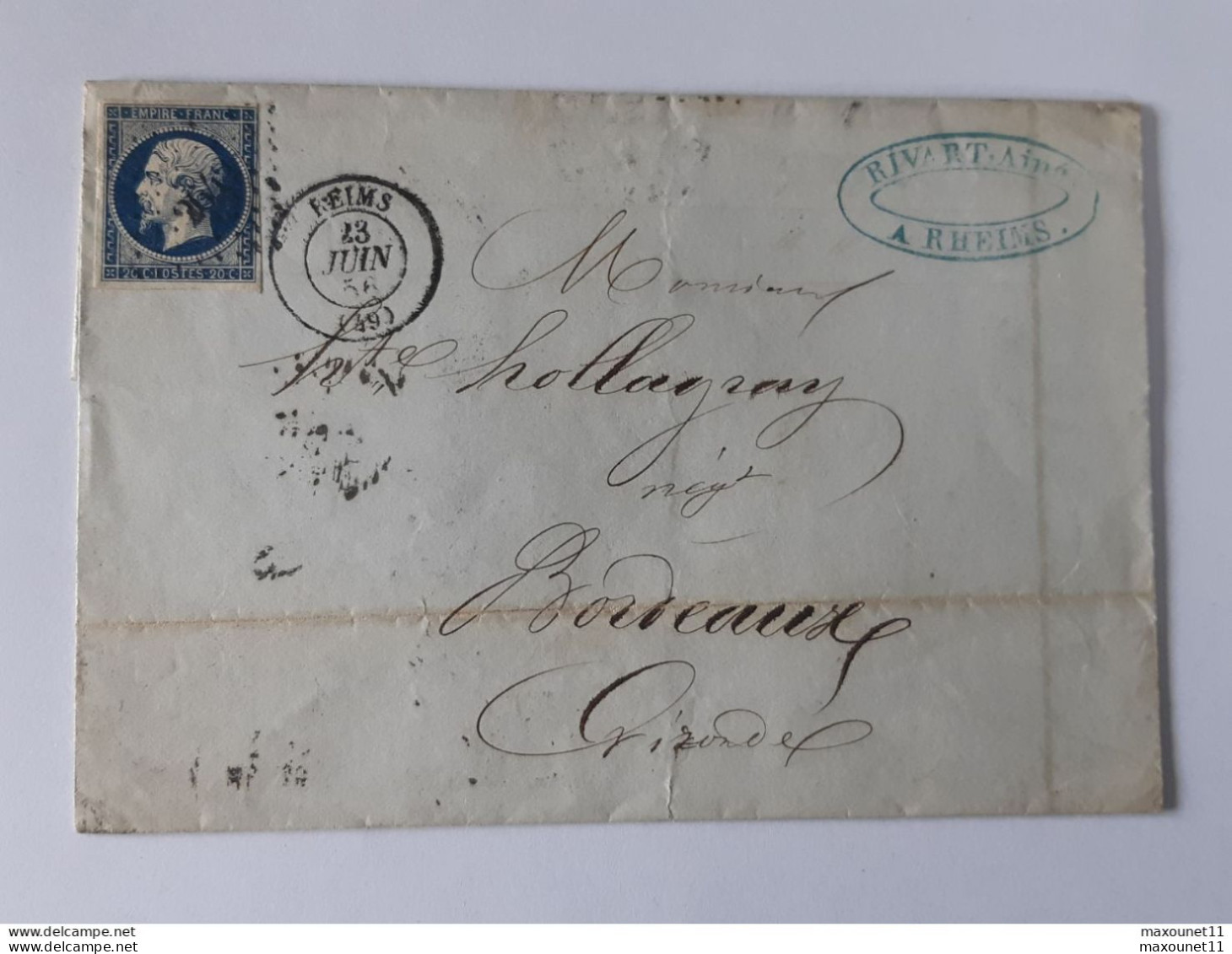 Timbre Type " Napoléon " Sur Lettre Envoyée De Rheims - Reims Vers Bordeaux Le 23 Juin 1856   .. Lot135 . - 1853-1860 Napoléon III