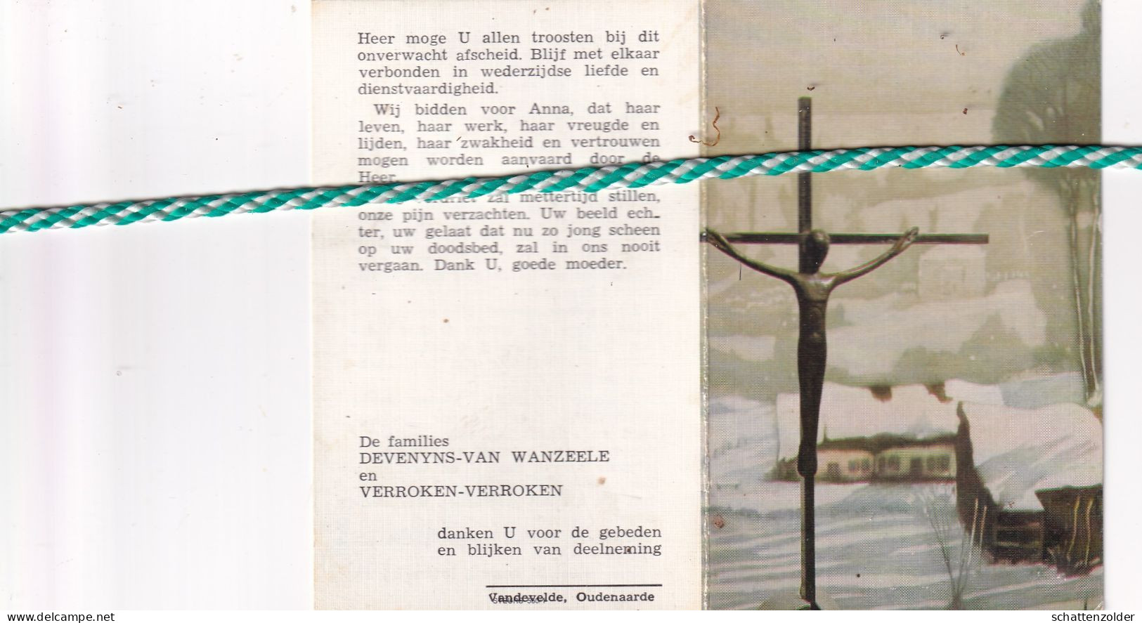 Marie-Anna Devenyns-Verroken, Leupegem 1890, Oudenaarde 1977 - Todesanzeige