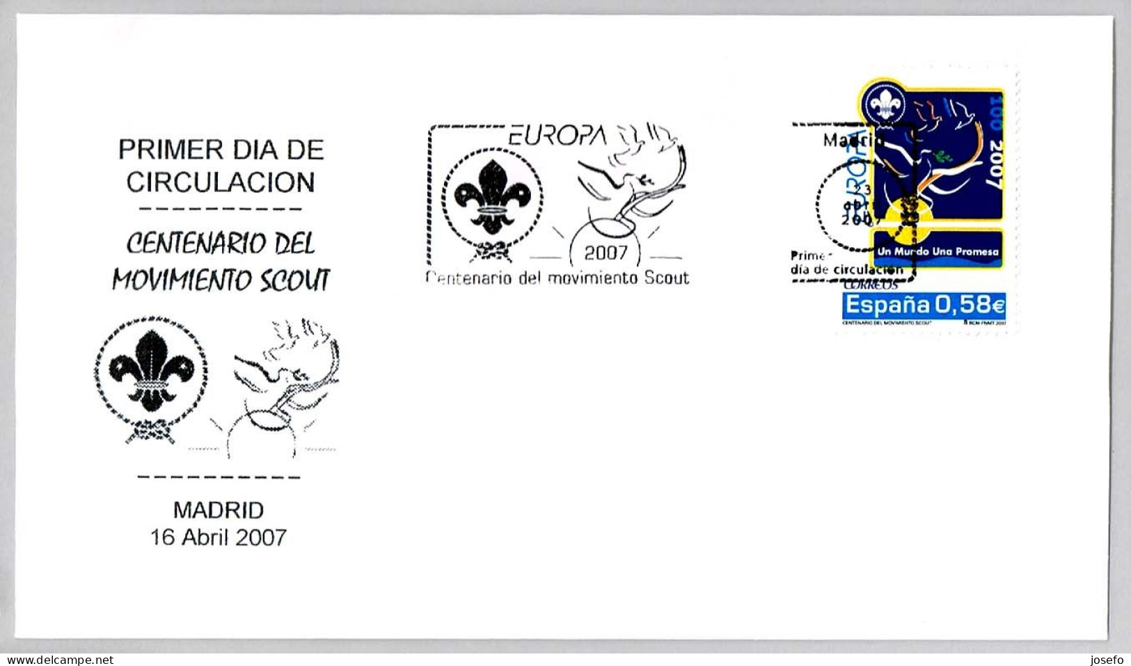 CENTENARIO DEL MOVIMIENTO SCOUT. CENTENARY OF SCOUTS. FDC  Madrid 2007 - Lettres & Documents