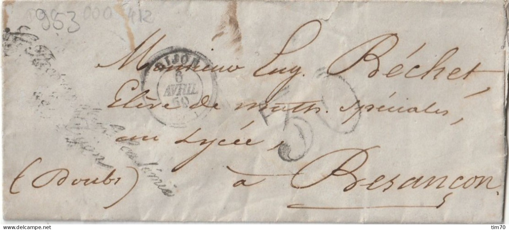 SUR  LETTRE CAD  T 17  DIJON  +  TAXE  30  POUR  BESANCON - 1849-1876: Période Classique