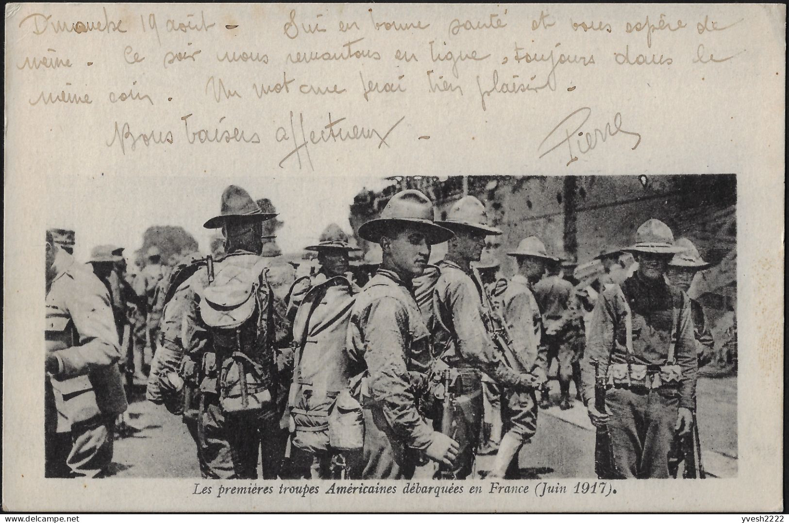 France 1917. Carte De Franchise Militaire. Premiers Soldats Américains En France, Juin 1917. Chapeaux Scouts Ou 4 Bosses - Lettres & Documents