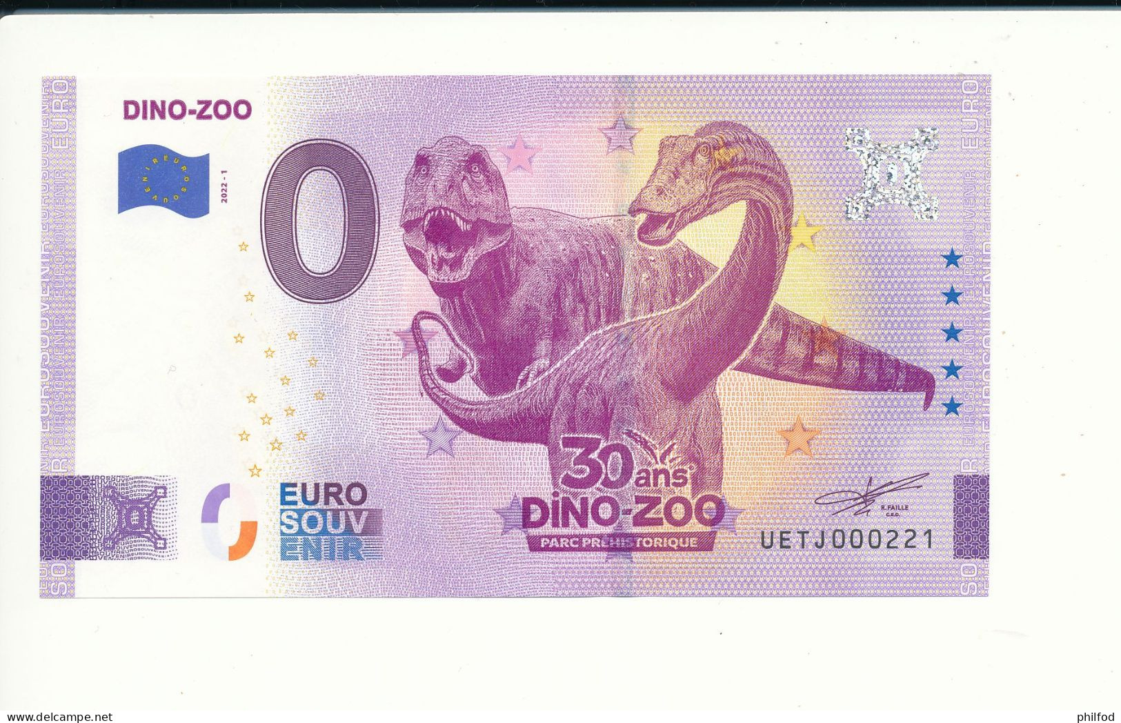Billet Touristique  0 Euro  -  DINO-ZOO  - UETJ - 2022-1- N° 221 - Altri & Non Classificati