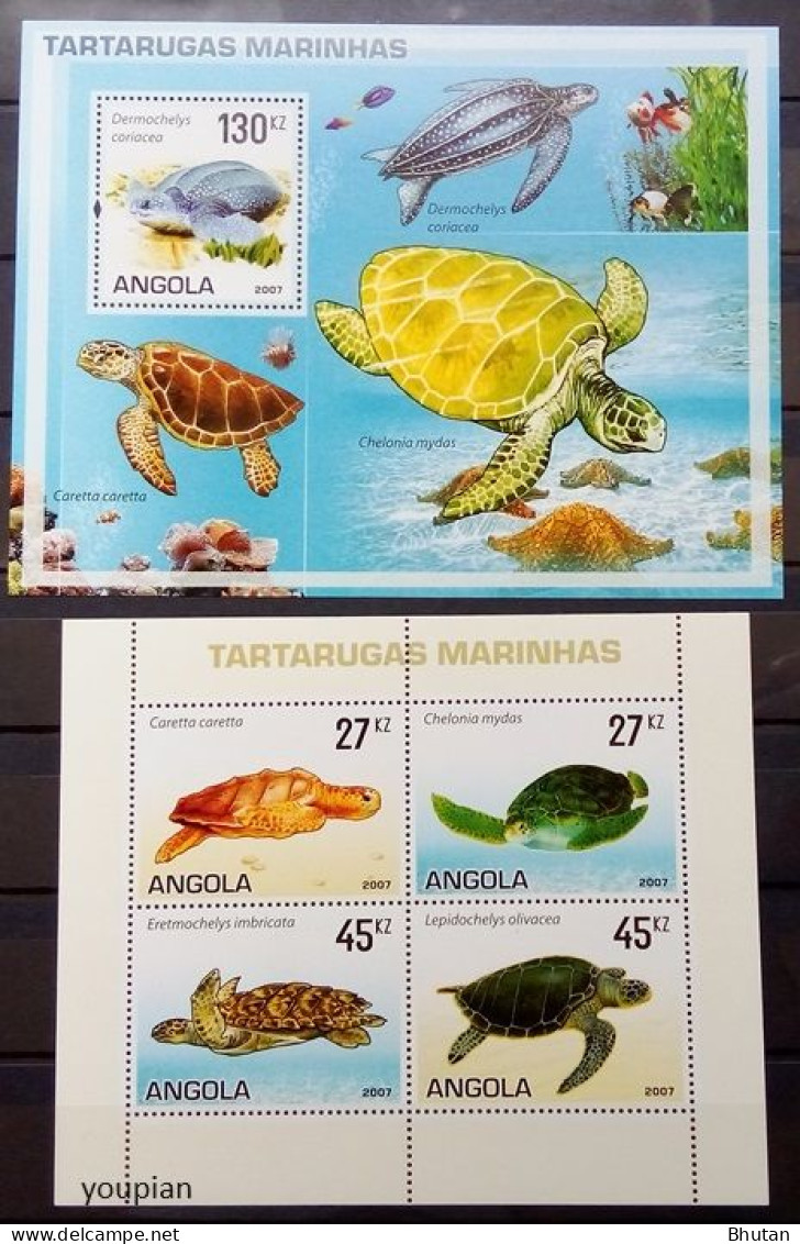 Angola 2007, Sea Turtle, Two MNH S/S - Angola