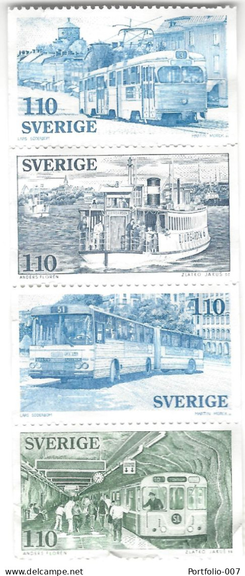 1977 Local Public Transport, Sweden - Lot Of 4 Stamps - Oblitérés