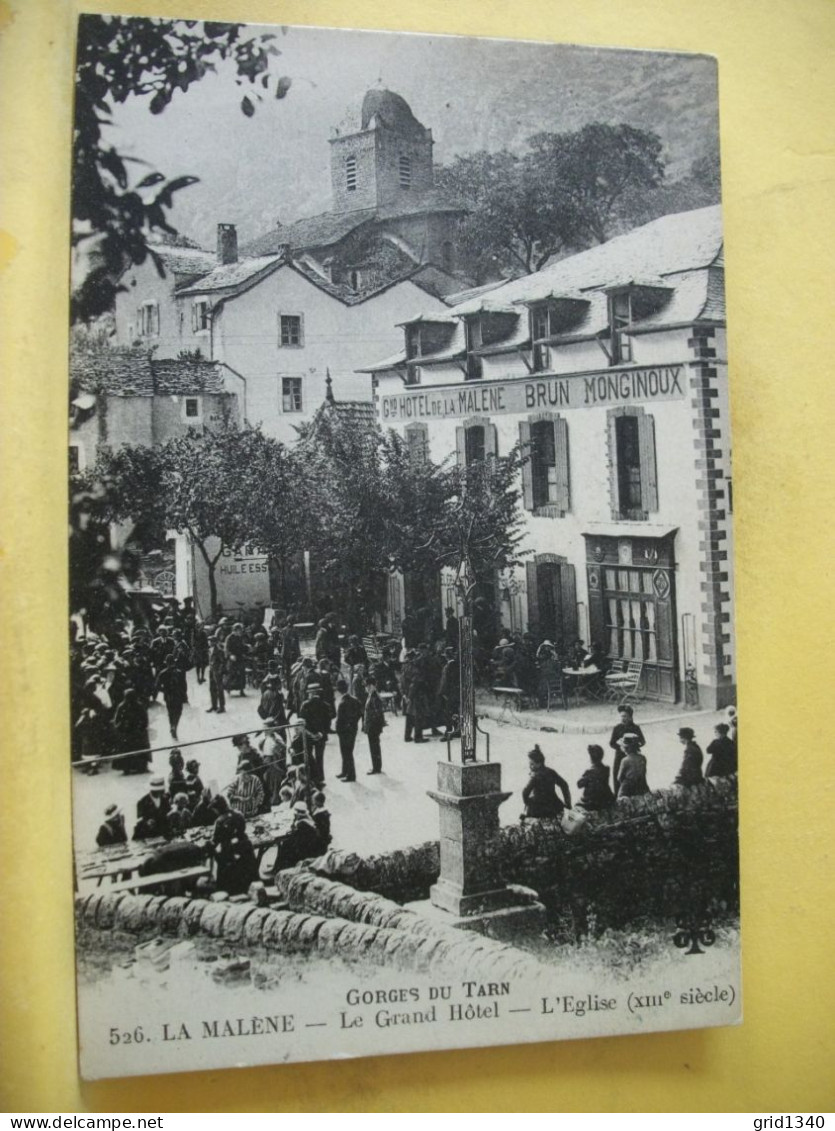 48 7950 CPA - 48 GORGES DU TARN - LA MALENE - LE GRAND HOTEL - L'EGLISE (XIIIe SIECLE)  - ANIMATION - Hotels & Gaststätten