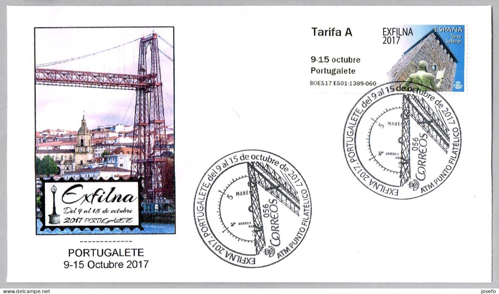 Exp. EXFILNA 2017 - PUENTE TRANSBORDADOR - Transbordeur - Transporter Bridge. Matasellos Punto ATM. Portugalete 2017 - Ponts