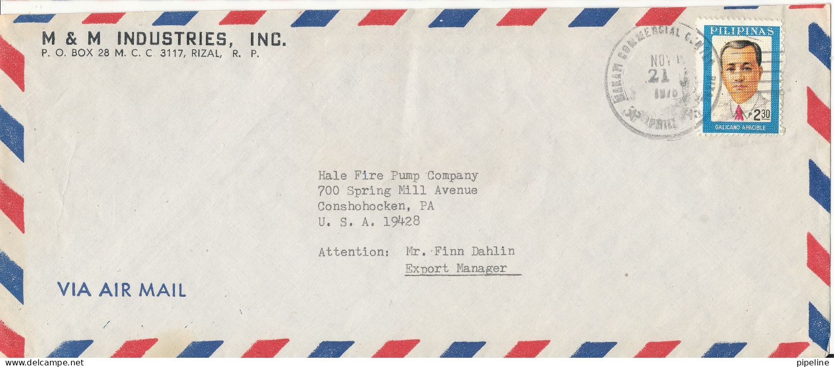 Philippines Air Mail Cover Sent To USA 21-11-1976 ?? Single Franked - Philippines