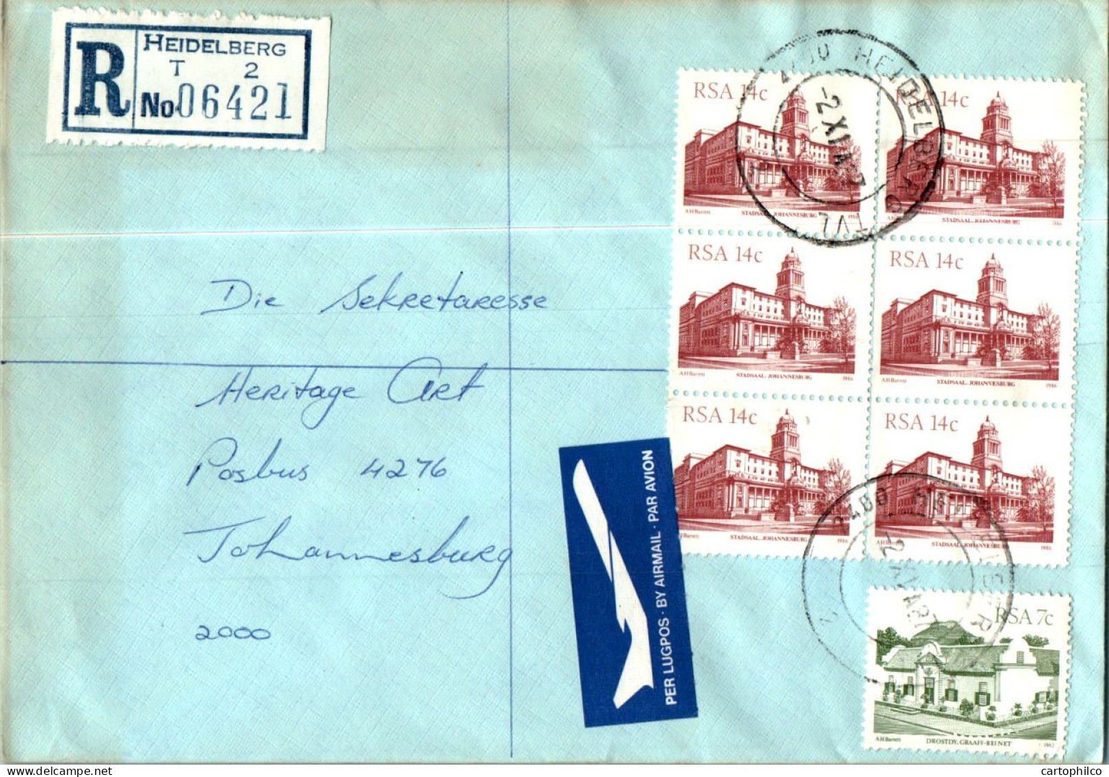 RSA South Africa Cover Heildelberg  To Johannesburg - Briefe U. Dokumente