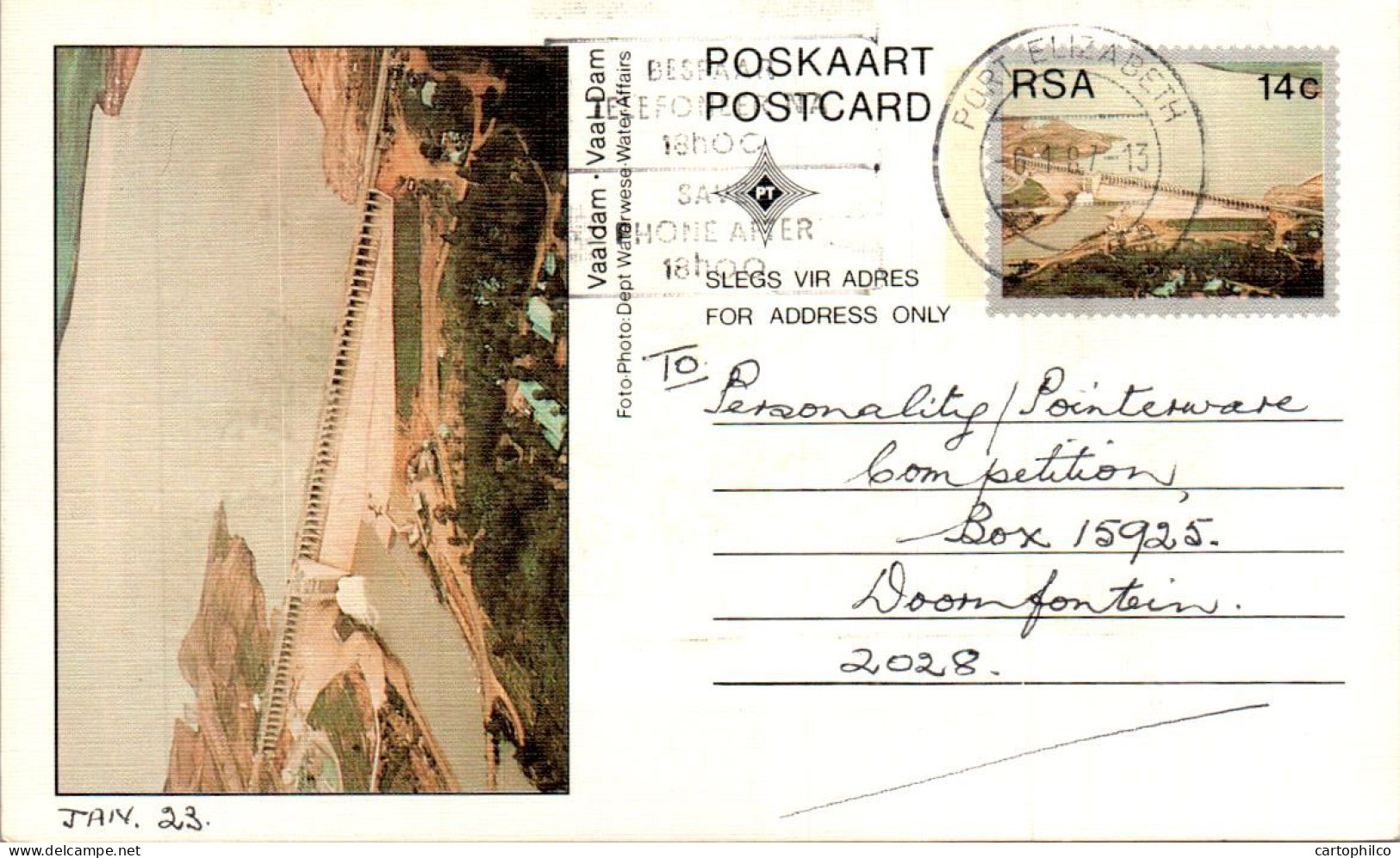 RSA South Africa Postal Stationery Dam To Doornfontein - Covers & Documents