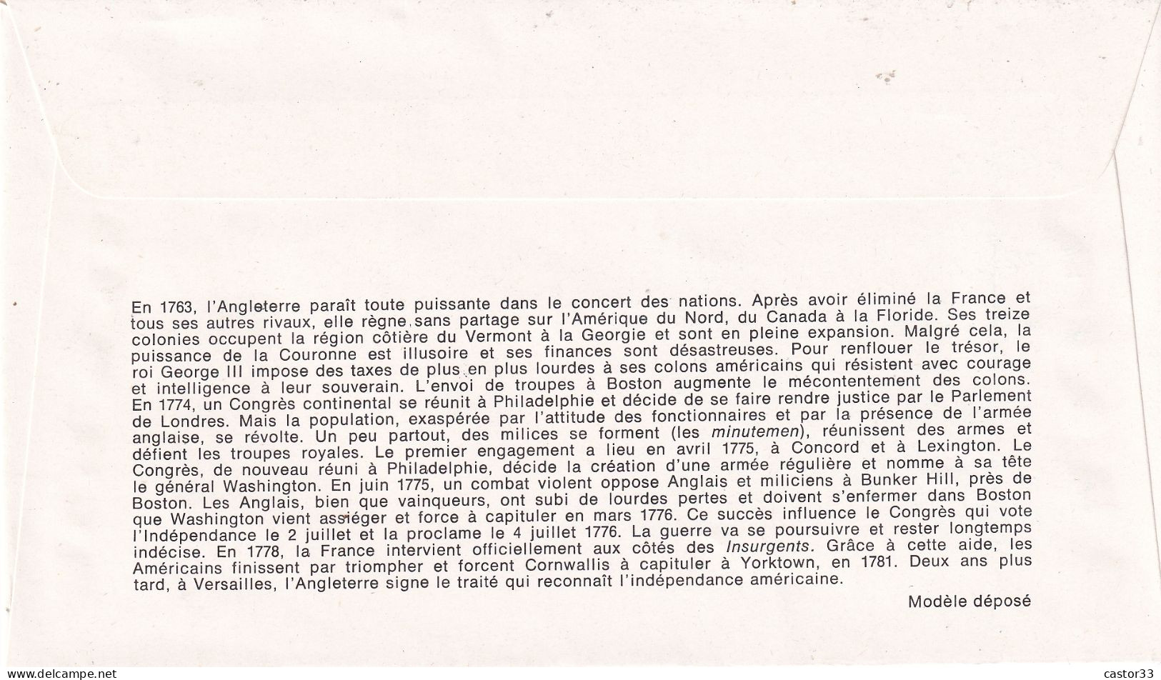 1er Jour, Bicentenaire De L'Indépendance Des Etats Unis - 1970-1979