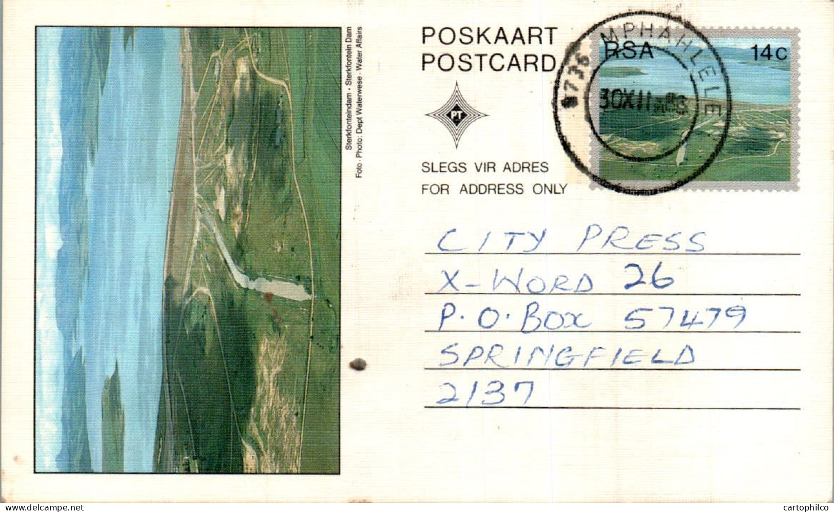 RSA South Africa Postal Stationery Dam To Springfield - Brieven En Documenten