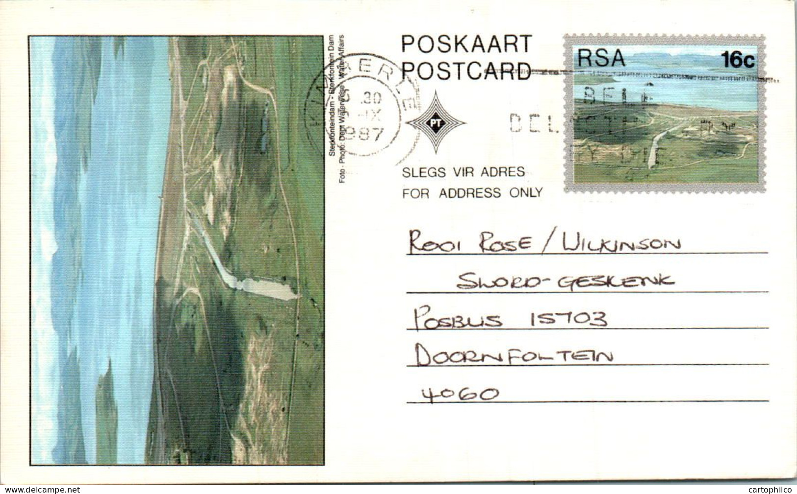 RSA South Africa Postal Stationery Dam To Doornfontein - Covers & Documents