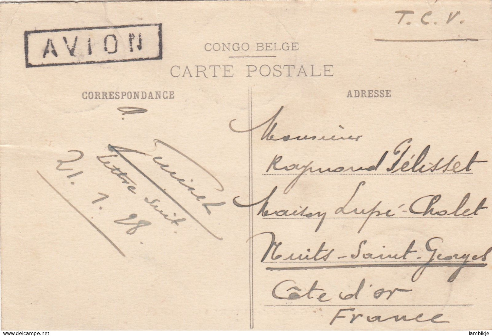 Belgium Kongo Postcard Airmail 1928 - Covers & Documents