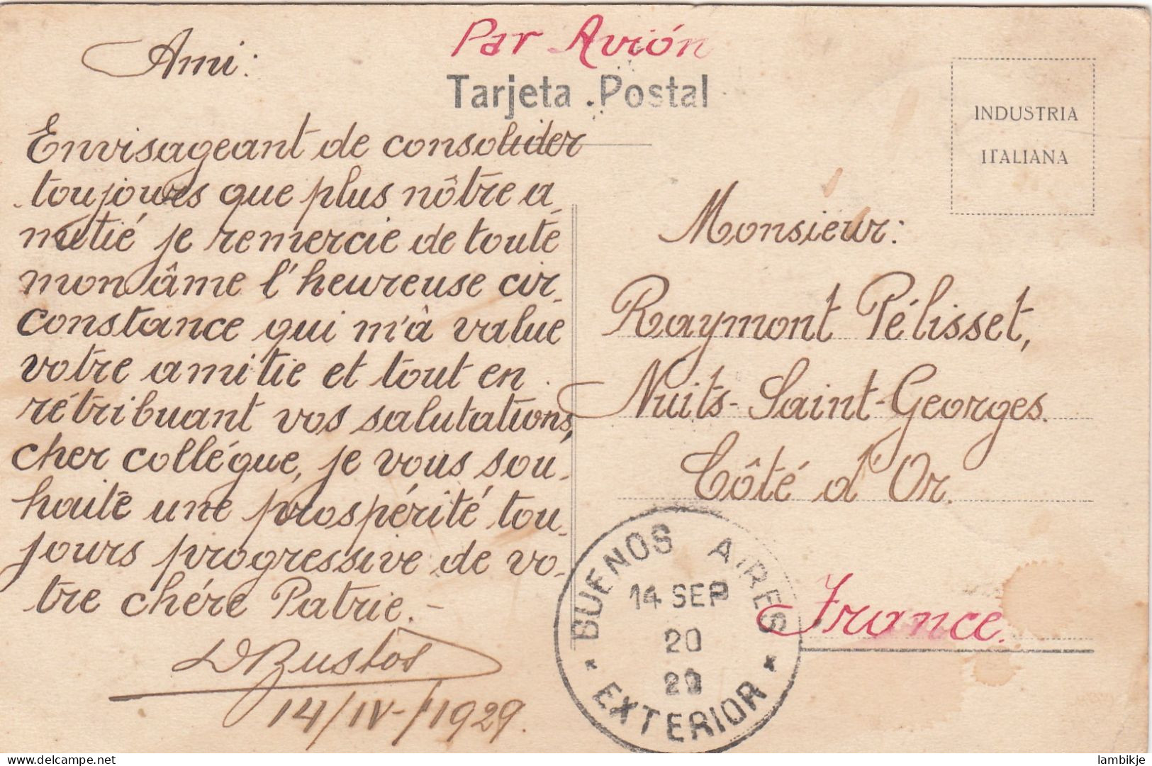 Argentina Postcard Airmail 1929 - Brieven En Documenten