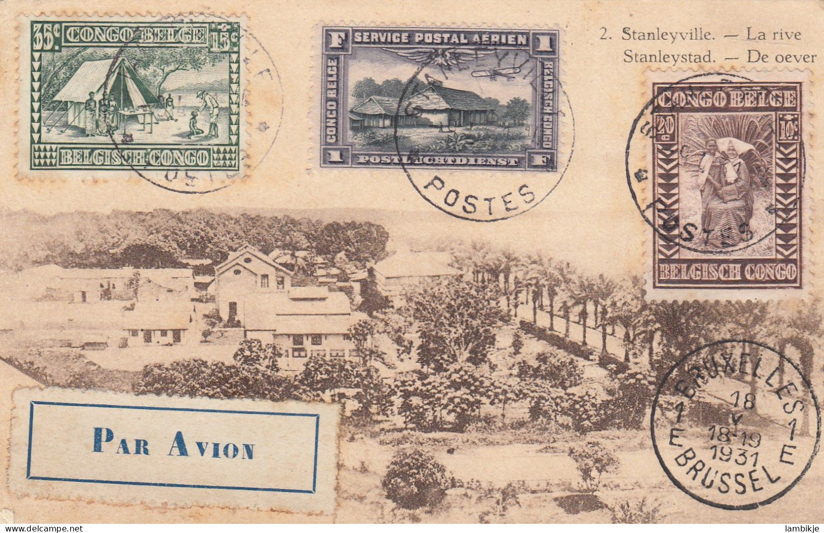 Belgium Kongo Postcard Airmail 1931 - Lettres & Documents