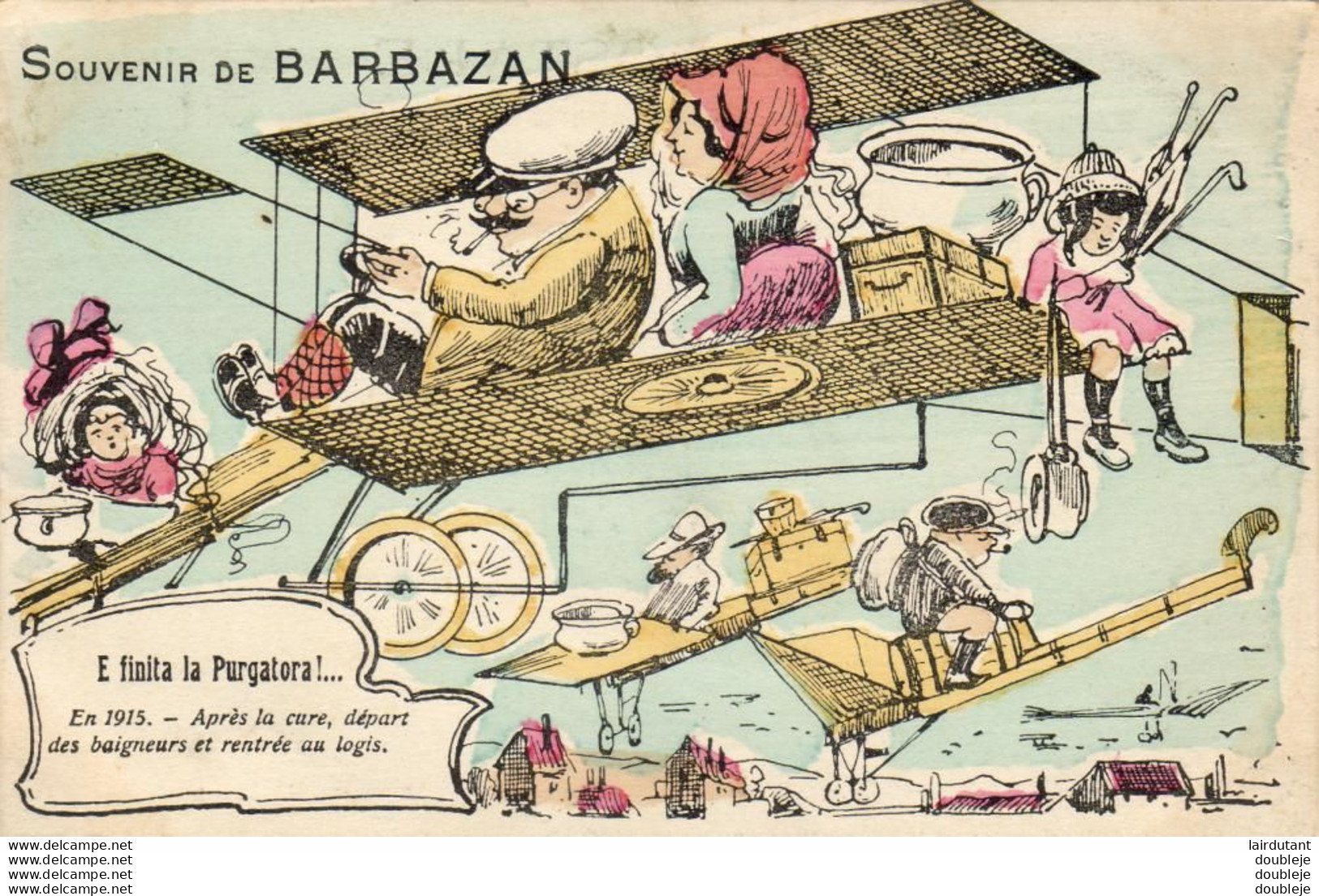 D31  BARBAZAN   En 1915 Après La Cure Départ Des Baigneurs Et Rentrée Au Logis   ........ Carte D'illustrateur - Barbazan