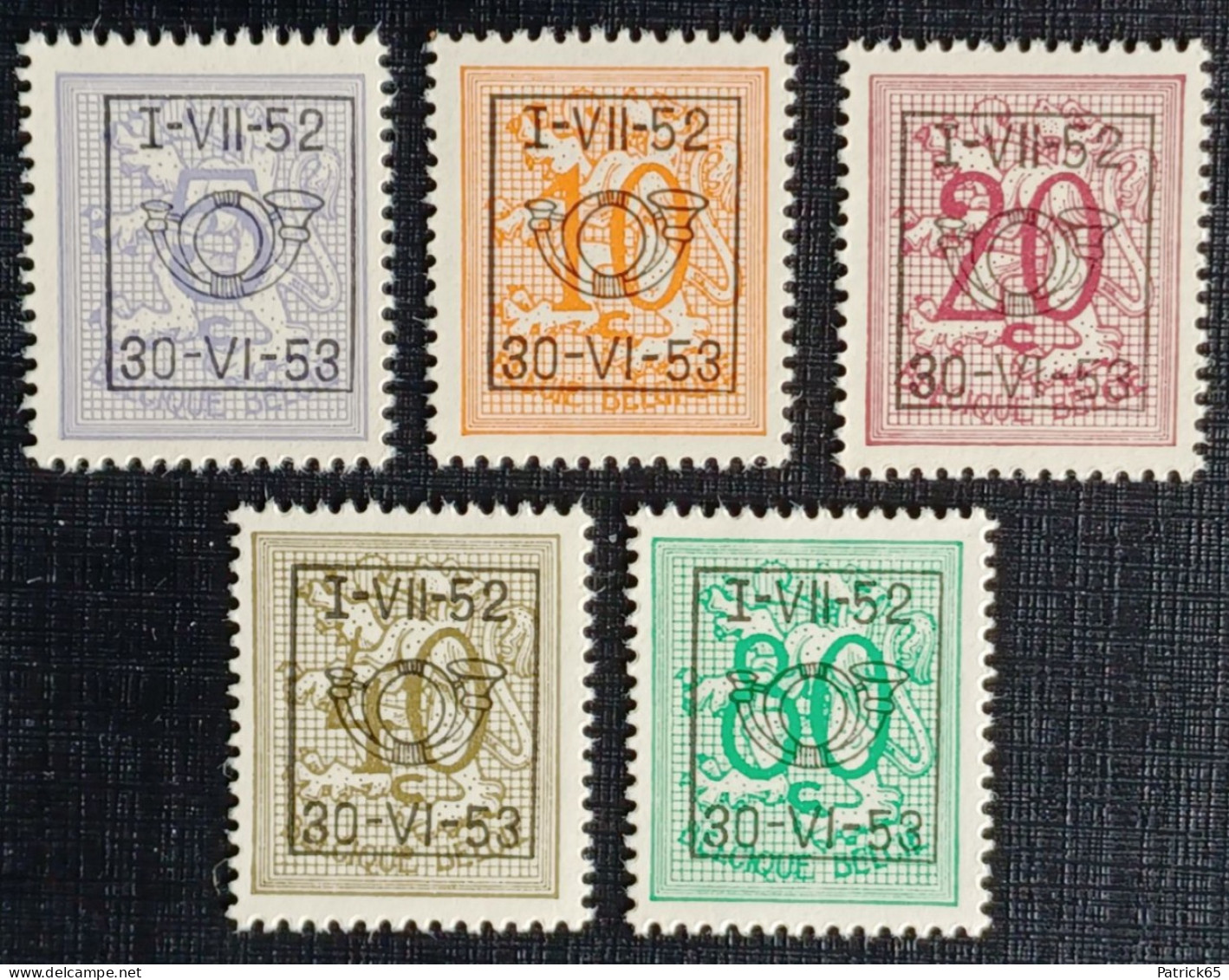 Belgie 1952/53 Obp.nrs.PRE 625/629 Cijfer Op Heraldieke Leeuw - Type D - Reeks 43 - Sobreimpresos 1951-80 (Chifras Sobre El Leon)