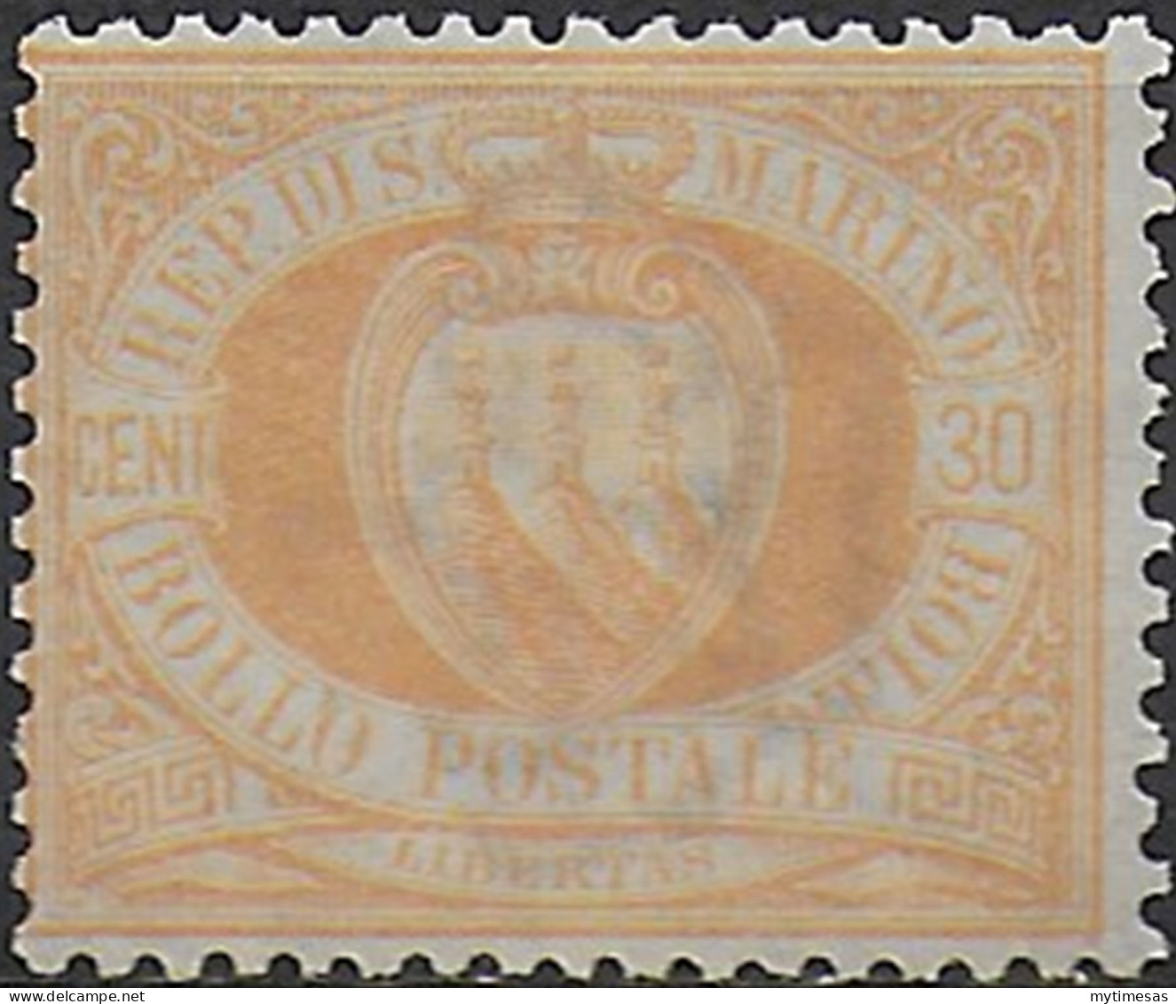 1892 San Marino 30c. Light Yellow MNH Sassone N. 16 - Other & Unclassified