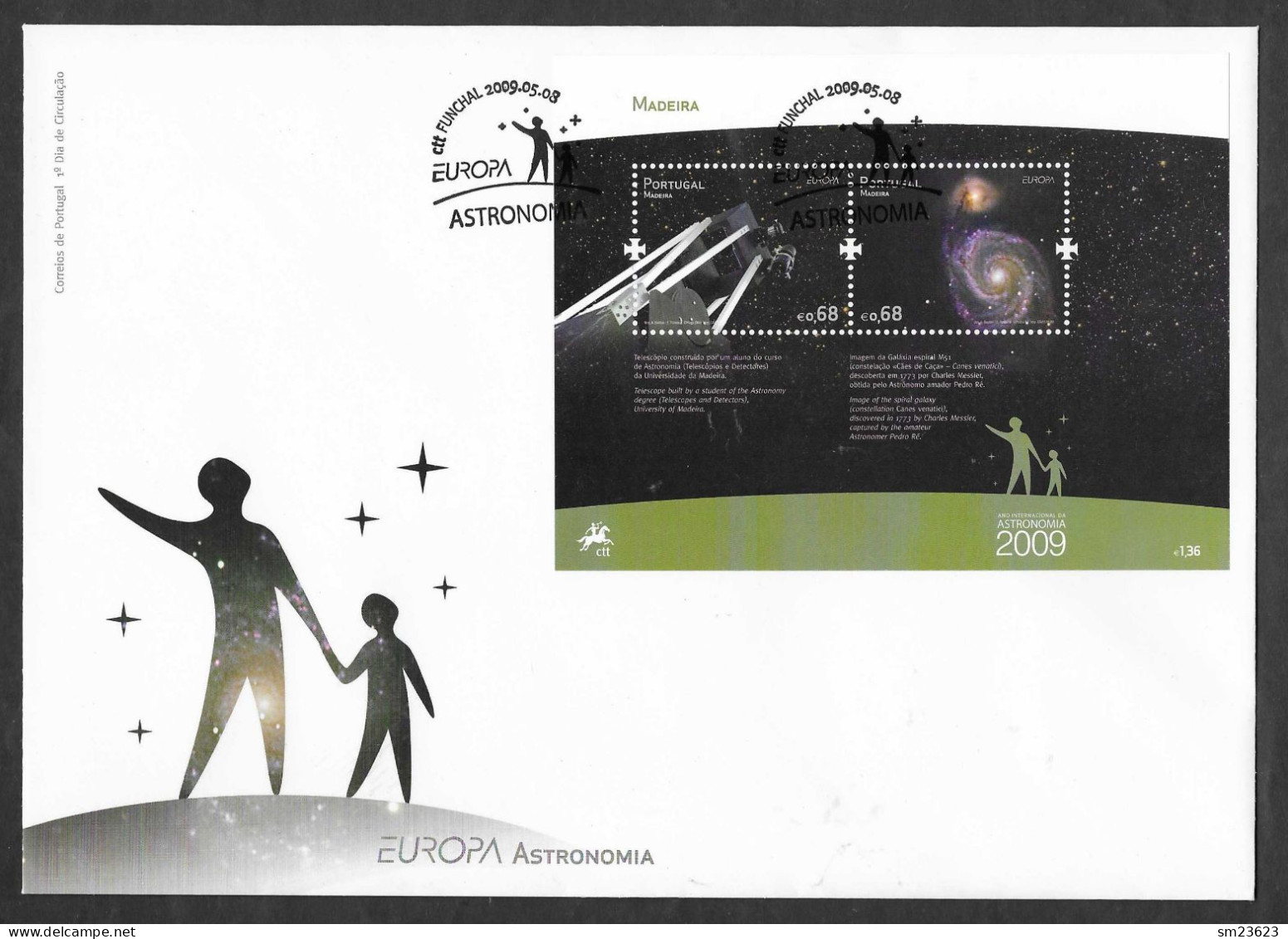 Portugal / Madeira 2009  Mi.Nr. 297 / 298 - Sheet 44 , EUROPA CEPT / Astronomie - FDC CTT Funchal 2009.05.08 - 2009