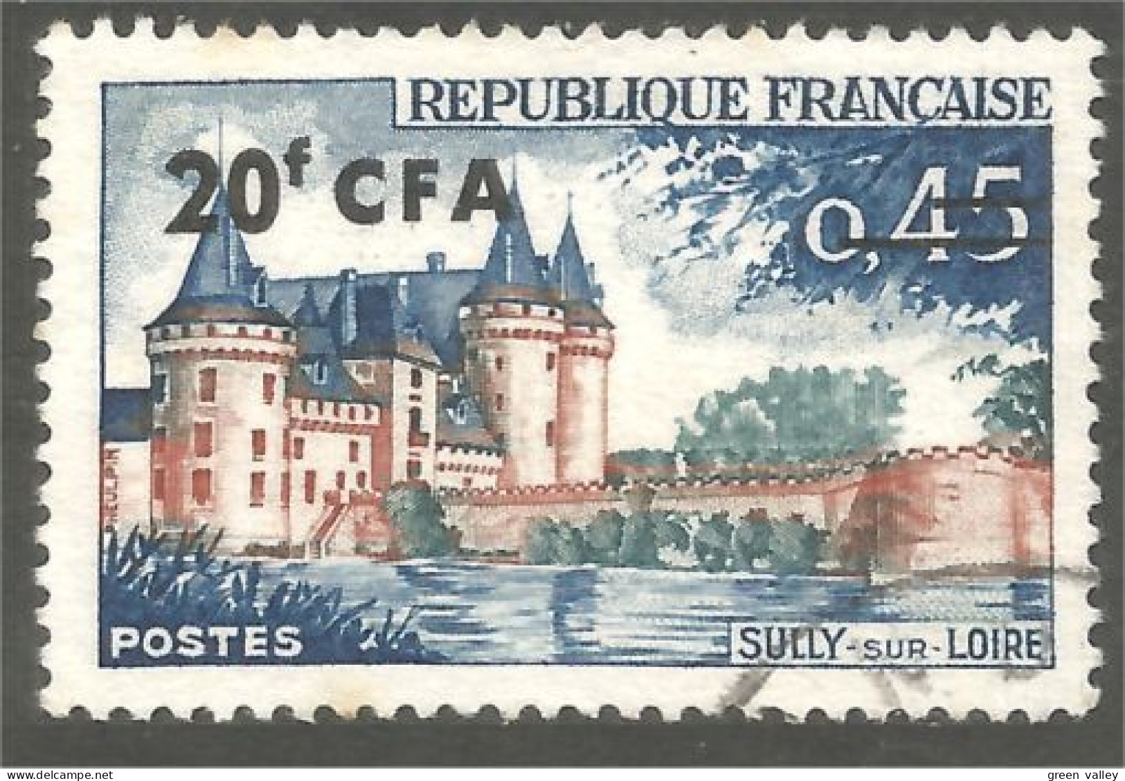 XW01-1525 Réunion CFA 20f Sur 0.45 Chateau Sully Sur Loire Castle - Oblitérés