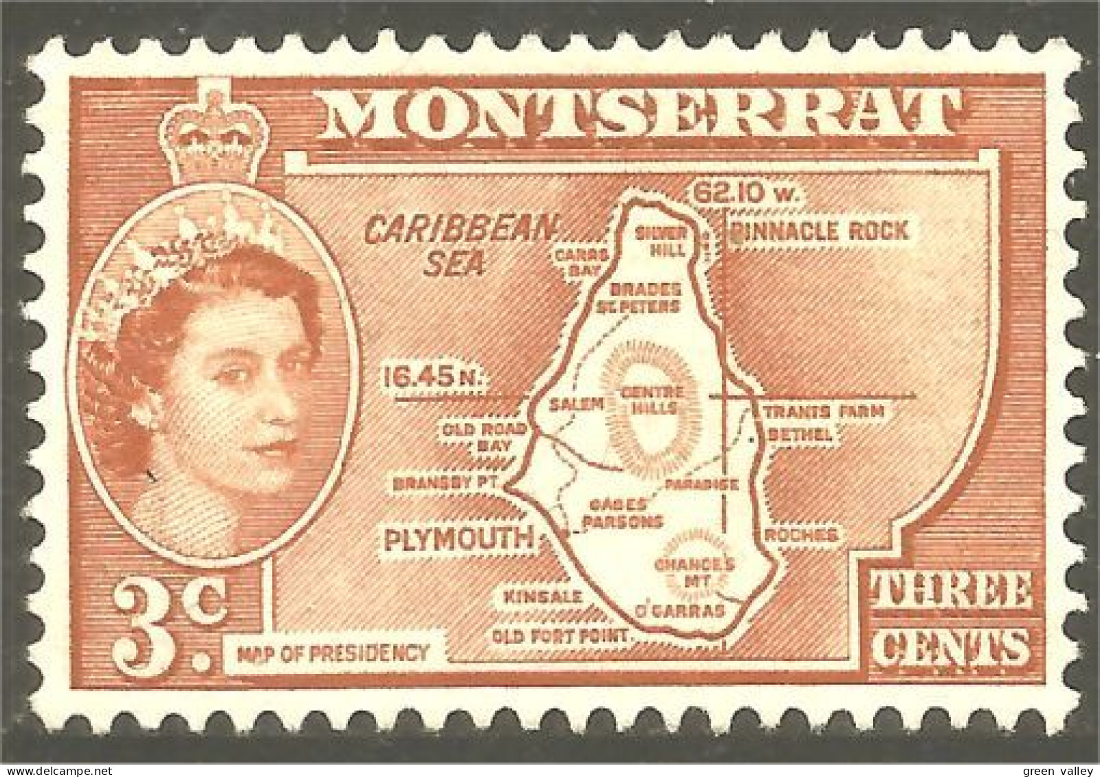 XW01-1376 Montserrat Map Colony Island Carte De L'ile No Gum Insel Karte No Gum - Montserrat