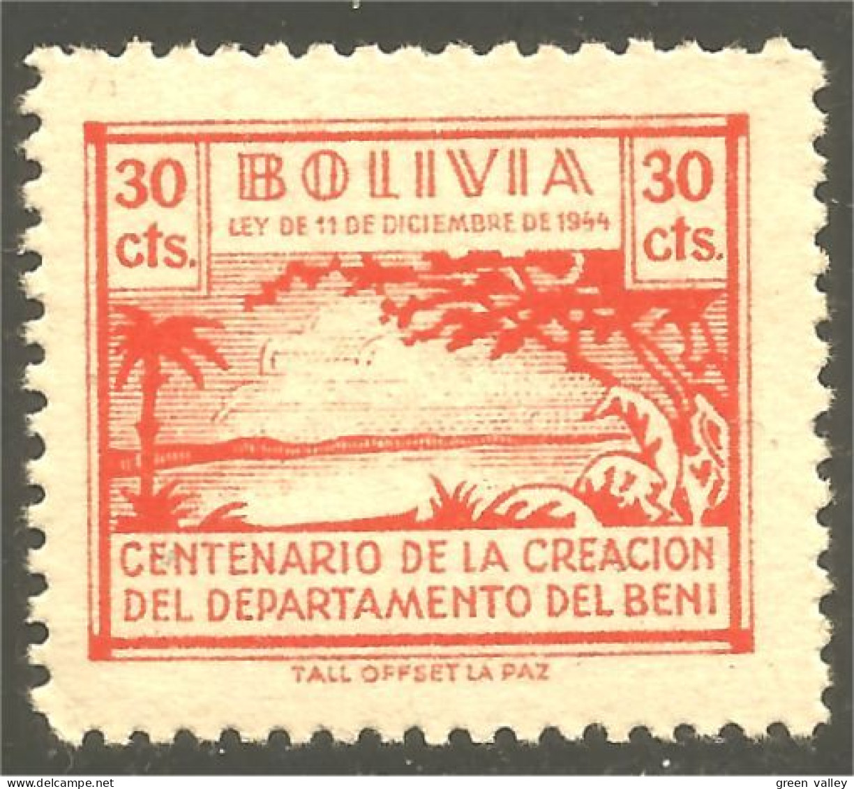 XW01-1809 Bolivia 30 Cts Orange Creation Beni Bateau Boat MNH ** Neuf SC - Bateaux