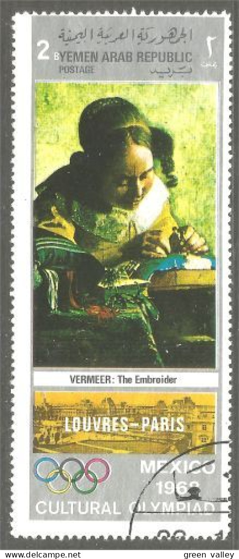 XW01-1652 Yemen Vermeer Tableau La Dentellière The Embroider Painting Jeux Olympiques Mexico Olympic Games - Textile