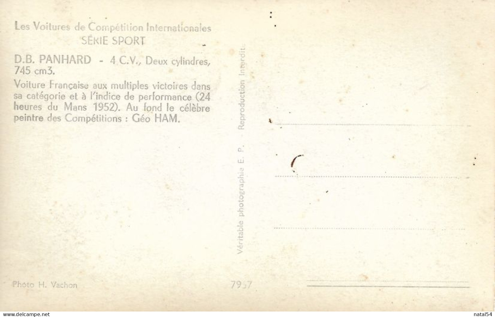 Les Voitures De Compétition Internationales : D.B. PANHARD - 4 C.V - 2 Cylindres - 745 Cm3 - CPM Au Format 9 X 14 Neuve - Other & Unclassified