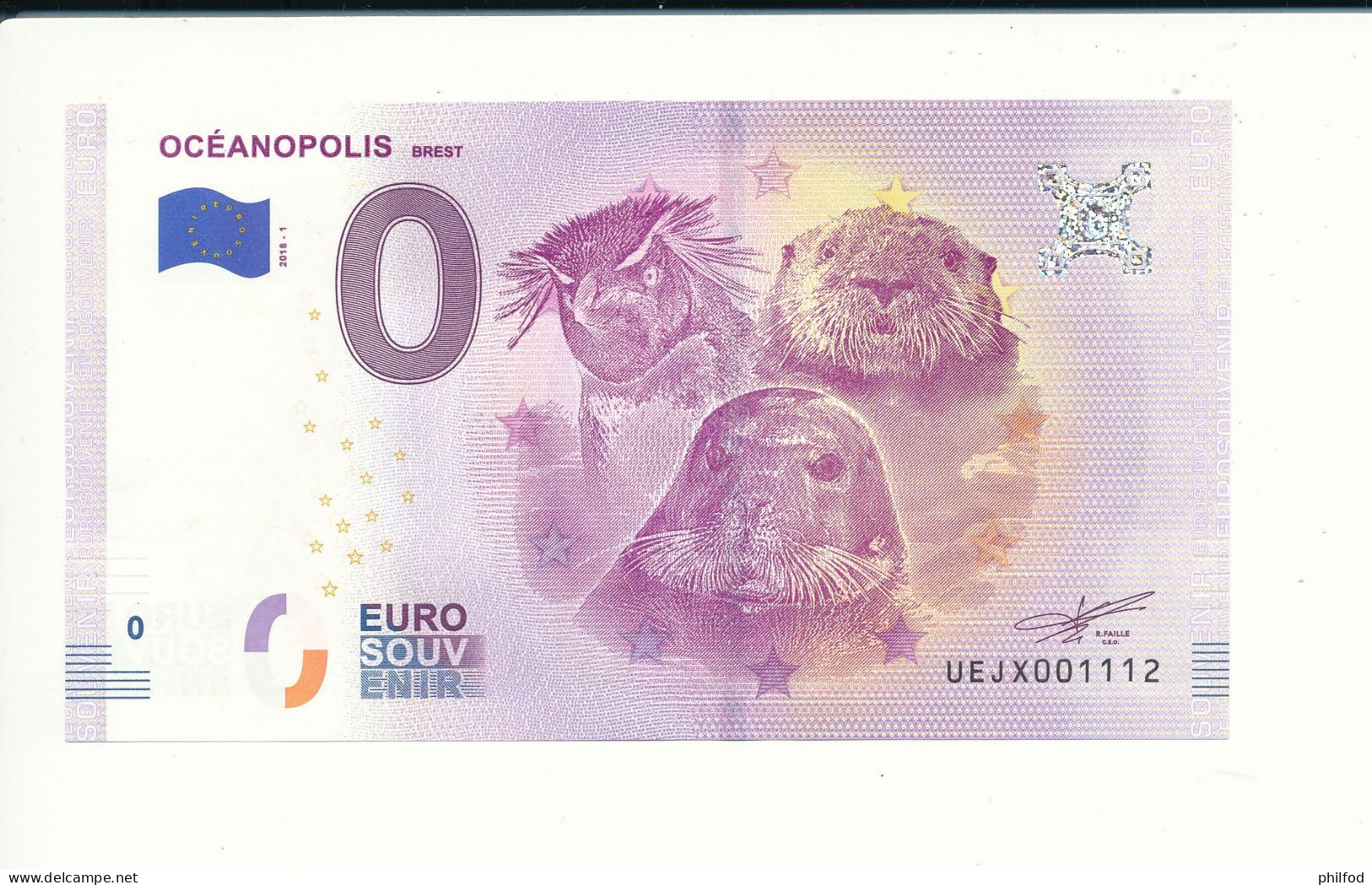 Billet Touristique 0 Euro - OCEANOPOLIS BREST - UEJX - 2018-1 - N° 1112 - Billet épuisé - Autres & Non Classés